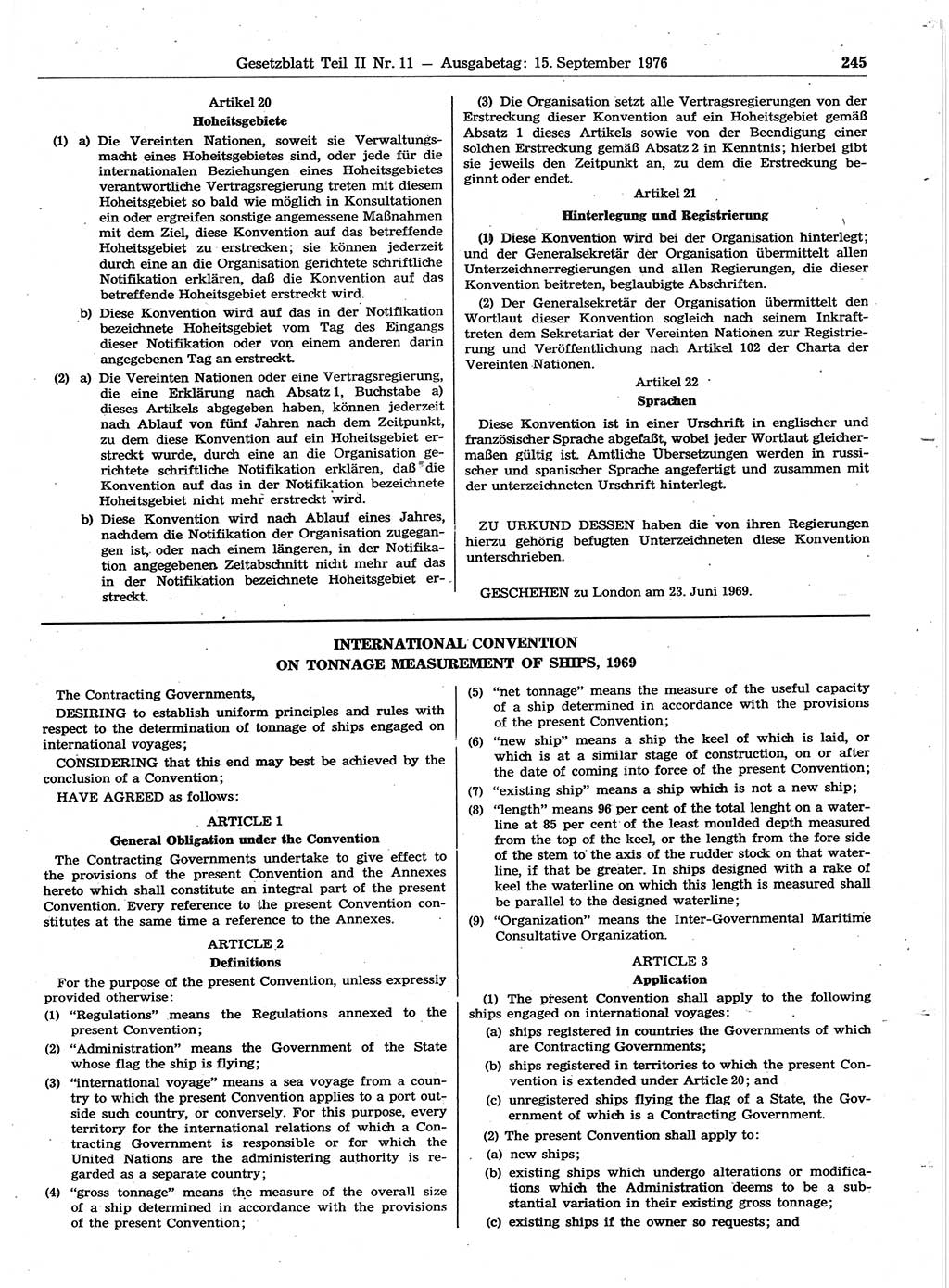 Gesetzblatt (GBl.) der Deutschen Demokratischen Republik (DDR) Teil ⅠⅠ 1976, Seite 245 (GBl. DDR ⅠⅠ 1976, S. 245)