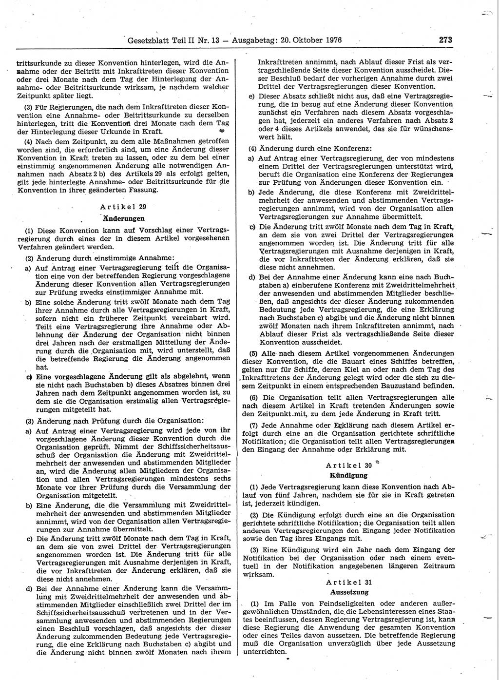 Gesetzblatt (GBl.) der Deutschen Demokratischen Republik (DDR) Teil ⅠⅠ 1976, Seite 273 (GBl. DDR ⅠⅠ 1976, S. 273)