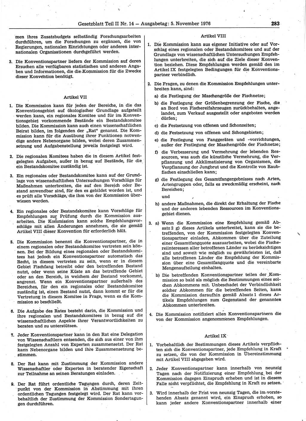 Gesetzblatt (GBl.) der Deutschen Demokratischen Republik (DDR) Teil ⅠⅠ 1976, Seite 283 (GBl. DDR ⅠⅠ 1976, S. 283)