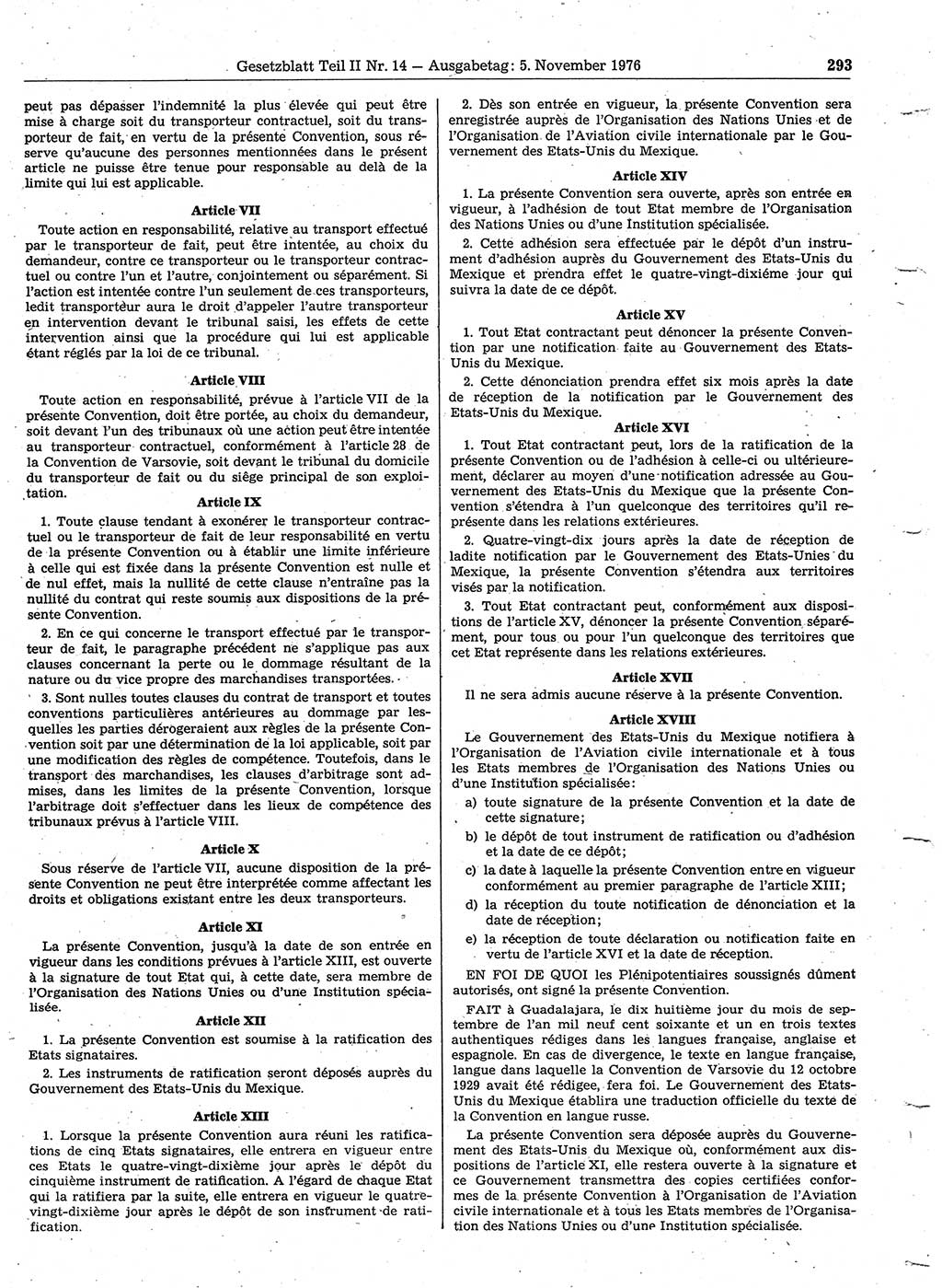Gesetzblatt (GBl.) der Deutschen Demokratischen Republik (DDR) Teil ⅠⅠ 1976, Seite 293 (GBl. DDR ⅠⅠ 1976, S. 293)