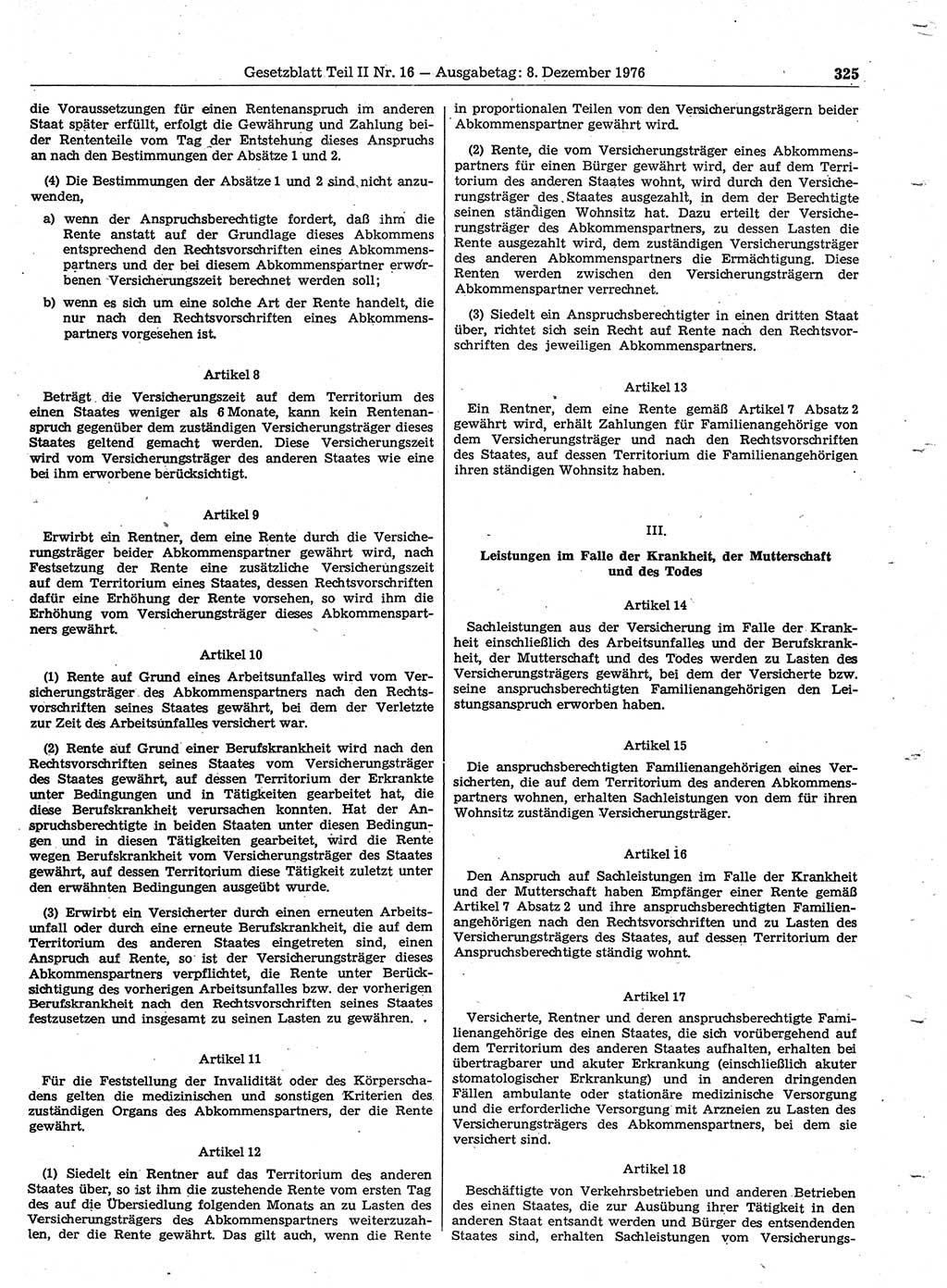 Gesetzblatt (GBl.) der Deutschen Demokratischen Republik (DDR) Teil ⅠⅠ 1976, Seite 325 (GBl. DDR ⅠⅠ 1976, S. 325)