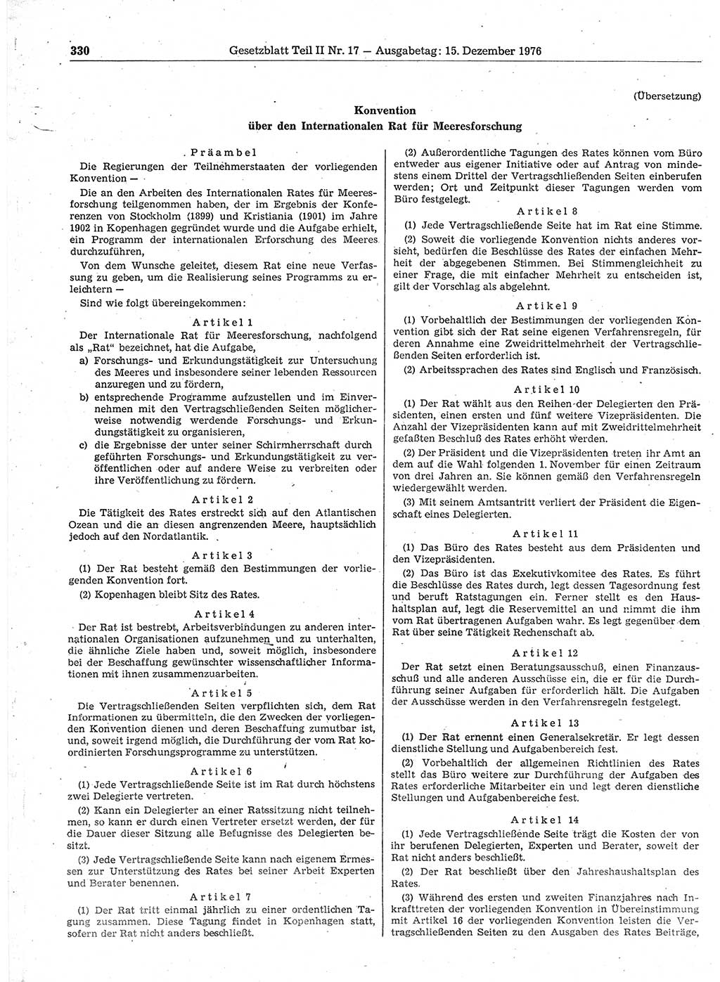 Gesetzblatt (GBl.) der Deutschen Demokratischen Republik (DDR) Teil ⅠⅠ 1976, Seite 330 (GBl. DDR ⅠⅠ 1976, S. 330)