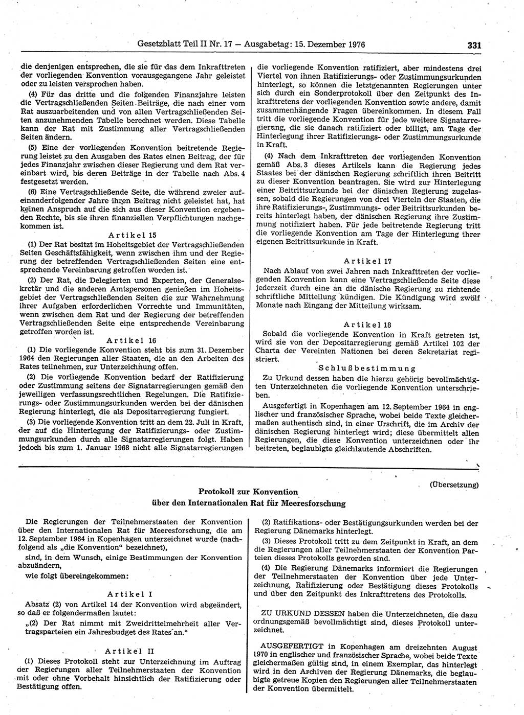 Gesetzblatt (GBl.) der Deutschen Demokratischen Republik (DDR) Teil ⅠⅠ 1976, Seite 331 (GBl. DDR ⅠⅠ 1976, S. 331)
