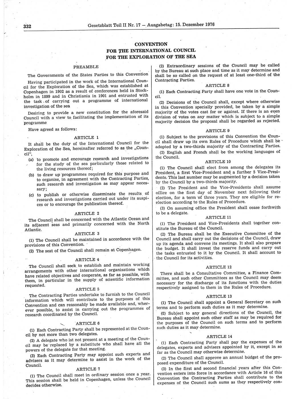 Gesetzblatt (GBl.) der Deutschen Demokratischen Republik (DDR) Teil ⅠⅠ 1976, Seite 332 (GBl. DDR ⅠⅠ 1976, S. 332)