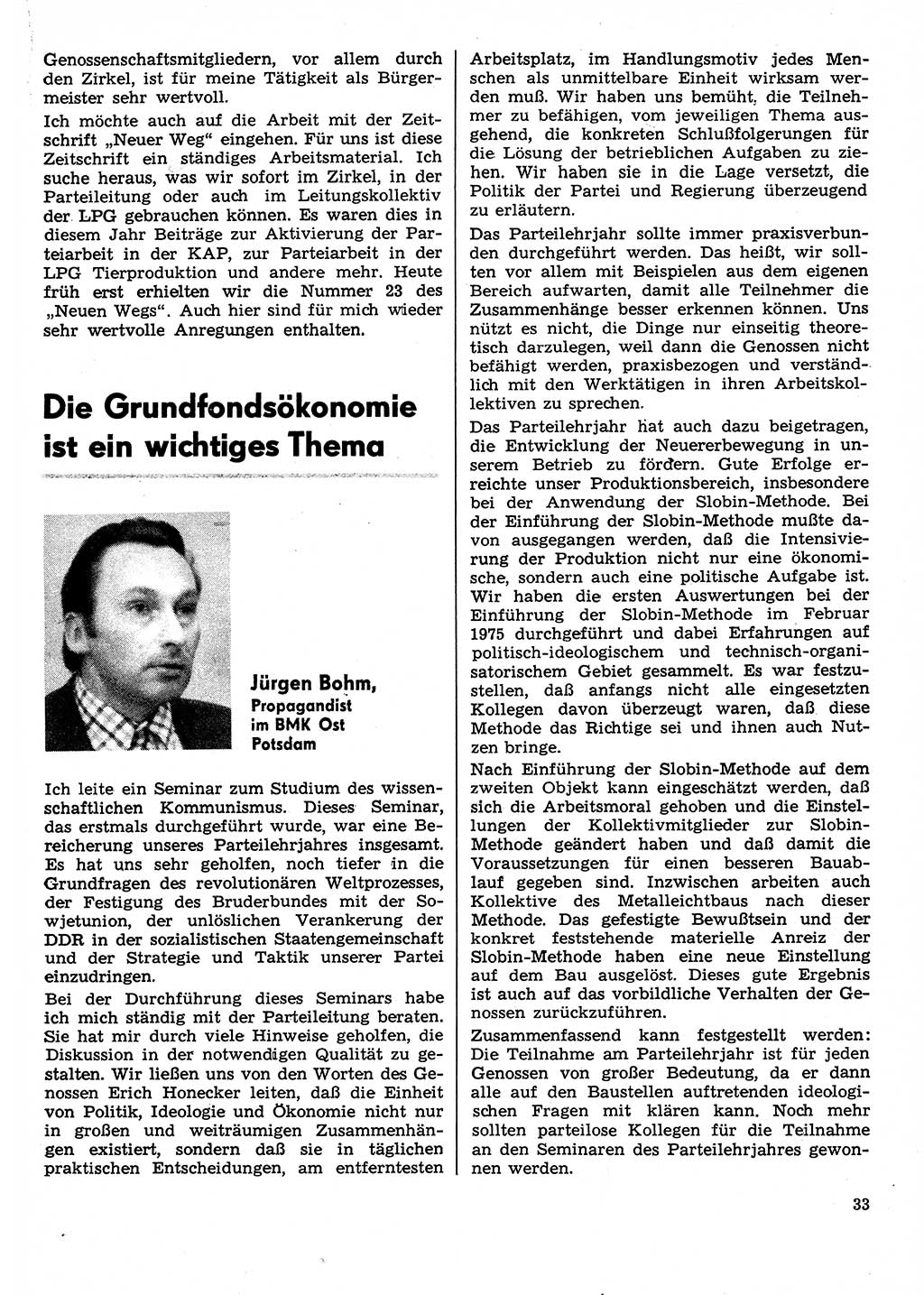 Neuer Weg (NW), Organ des Zentralkomitees (ZK) der SED (Sozialistische Einheitspartei Deutschlands) für Fragen des Parteilebens, 31. Jahrgang [Deutsche Demokratische Republik (DDR)] 1976, Seite 33 (NW ZK SED DDR 1976, S. 33)