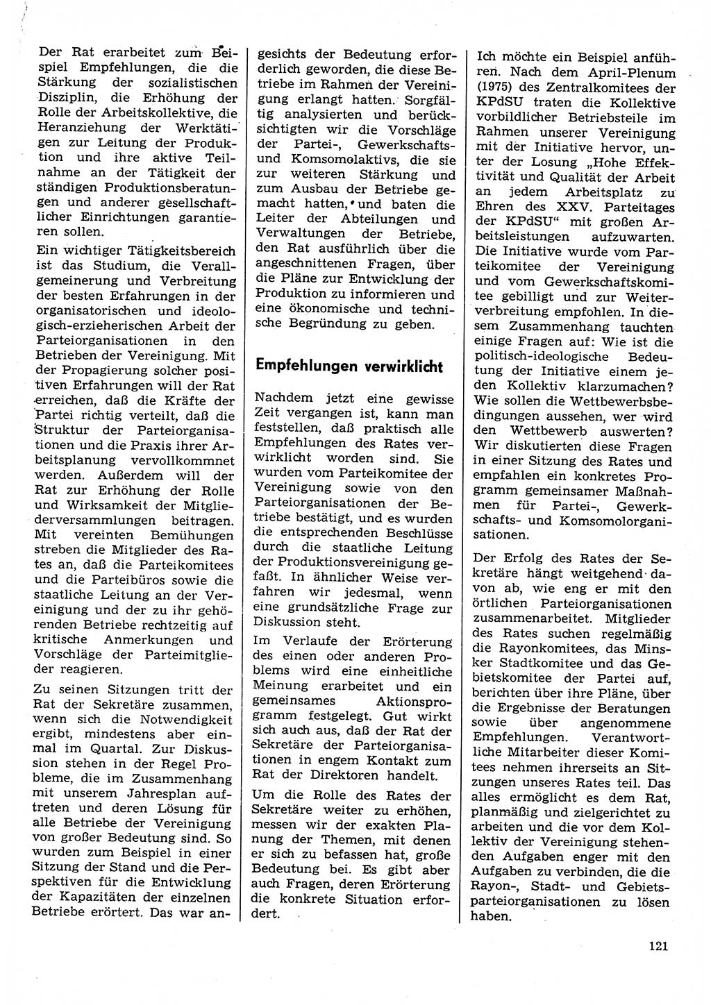 Neuer Weg (NW), Organ des Zentralkomitees (ZK) der SED (Sozialistische Einheitspartei Deutschlands) für Fragen des Parteilebens, 31. Jahrgang [Deutsche Demokratische Republik (DDR)] 1976, Seite 121 (NW ZK SED DDR 1976, S. 121)