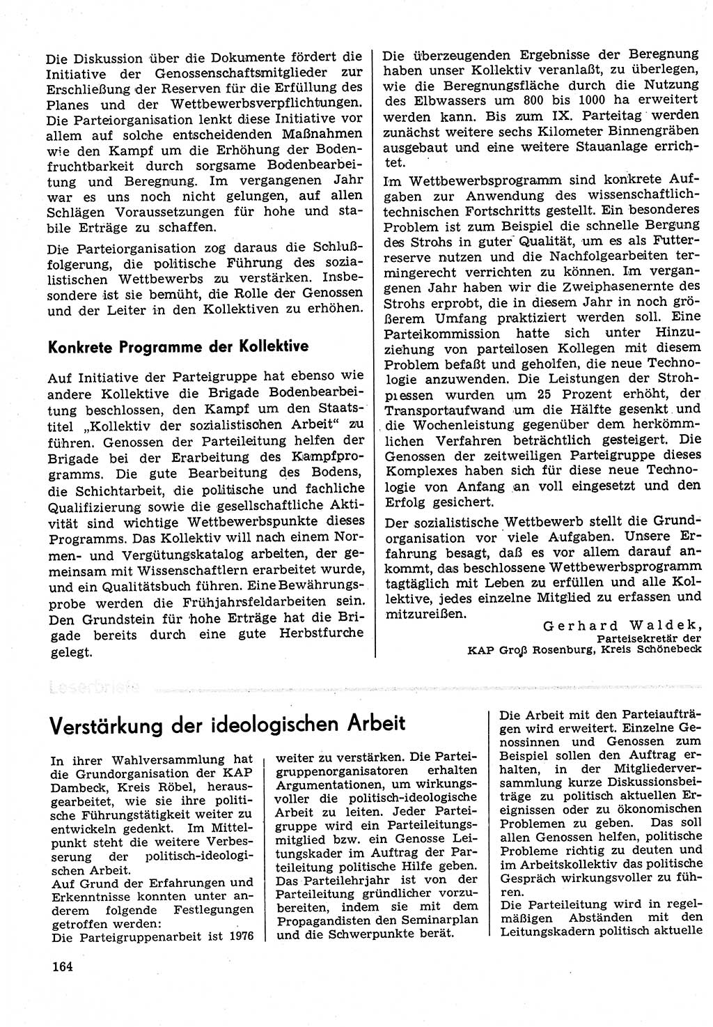 Neuer Weg (NW), Organ des Zentralkomitees (ZK) der SED (Sozialistische Einheitspartei Deutschlands) für Fragen des Parteilebens, 31. Jahrgang [Deutsche Demokratische Republik (DDR)] 1976, Seite 164 (NW ZK SED DDR 1976, S. 164)