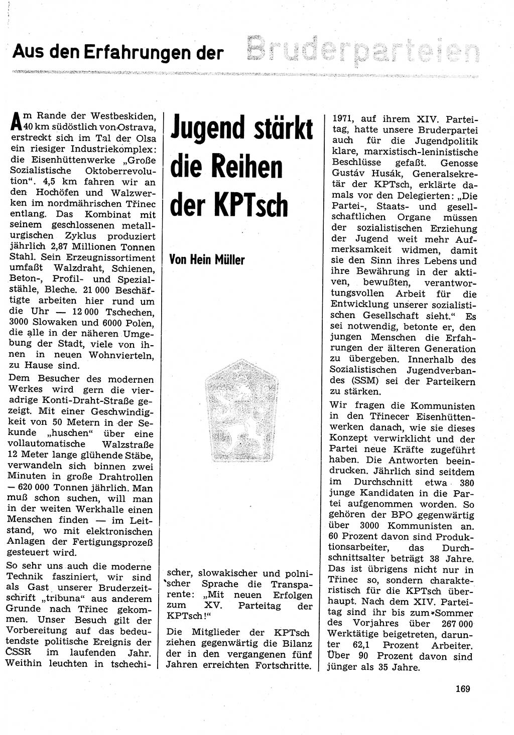 Neuer Weg (NW), Organ des Zentralkomitees (ZK) der SED (Sozialistische Einheitspartei Deutschlands) für Fragen des Parteilebens, 31. Jahrgang [Deutsche Demokratische Republik (DDR)] 1976, Seite 169 (NW ZK SED DDR 1976, S. 169)