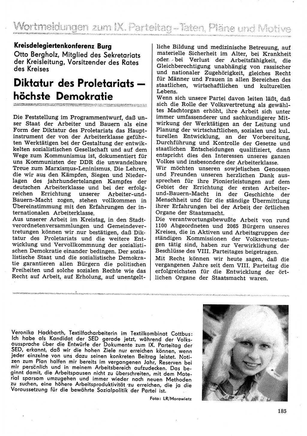 Neuer Weg (NW), Organ des Zentralkomitees (ZK) der SED (Sozialistische Einheitspartei Deutschlands) für Fragen des Parteilebens, 31. Jahrgang [Deutsche Demokratische Republik (DDR)] 1976, Seite 185 (NW ZK SED DDR 1976, S. 185)