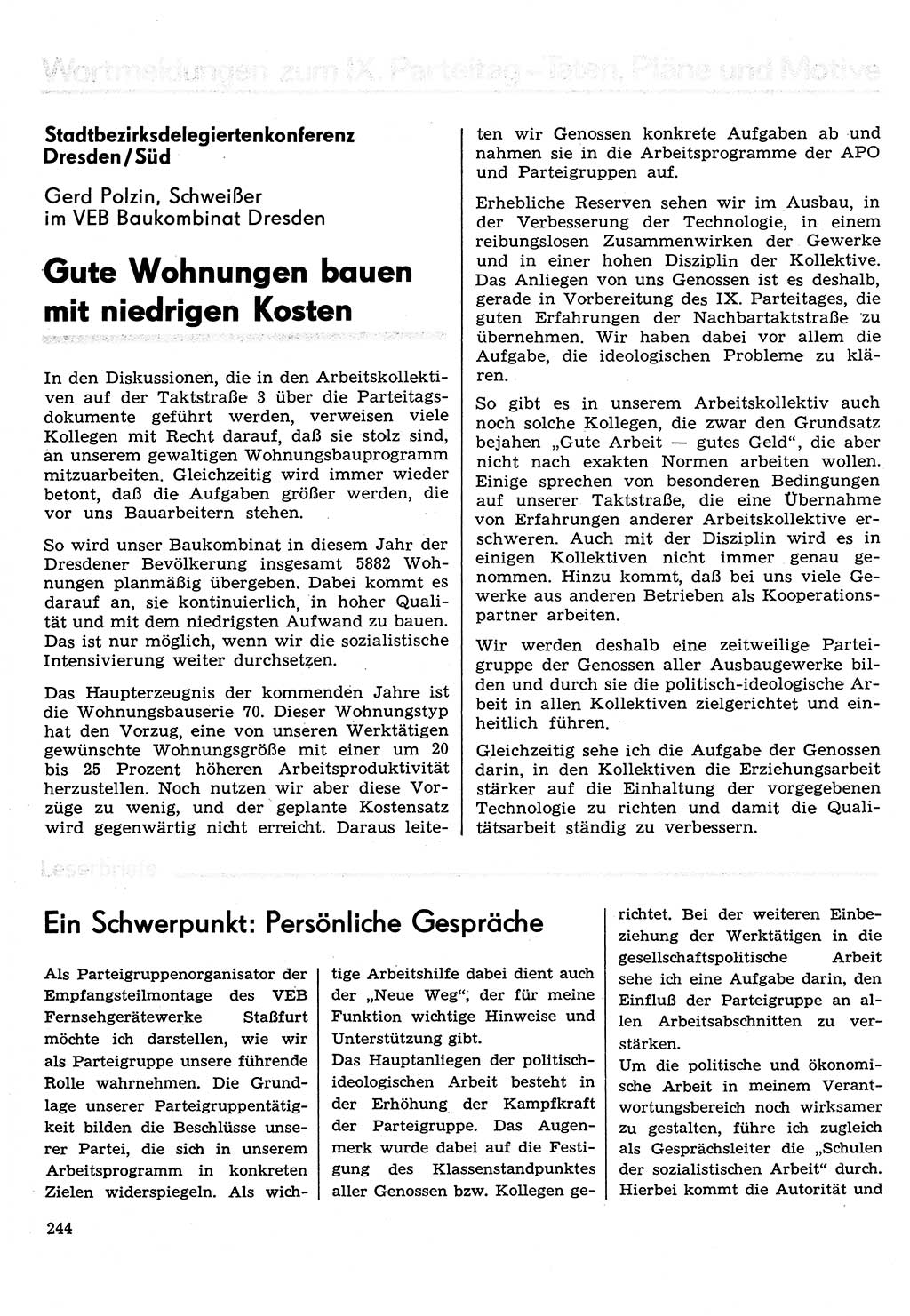 Neuer Weg (NW), Organ des Zentralkomitees (ZK) der SED (Sozialistische Einheitspartei Deutschlands) für Fragen des Parteilebens, 31. Jahrgang [Deutsche Demokratische Republik (DDR)] 1976, Seite 244 (NW ZK SED DDR 1976, S. 244)