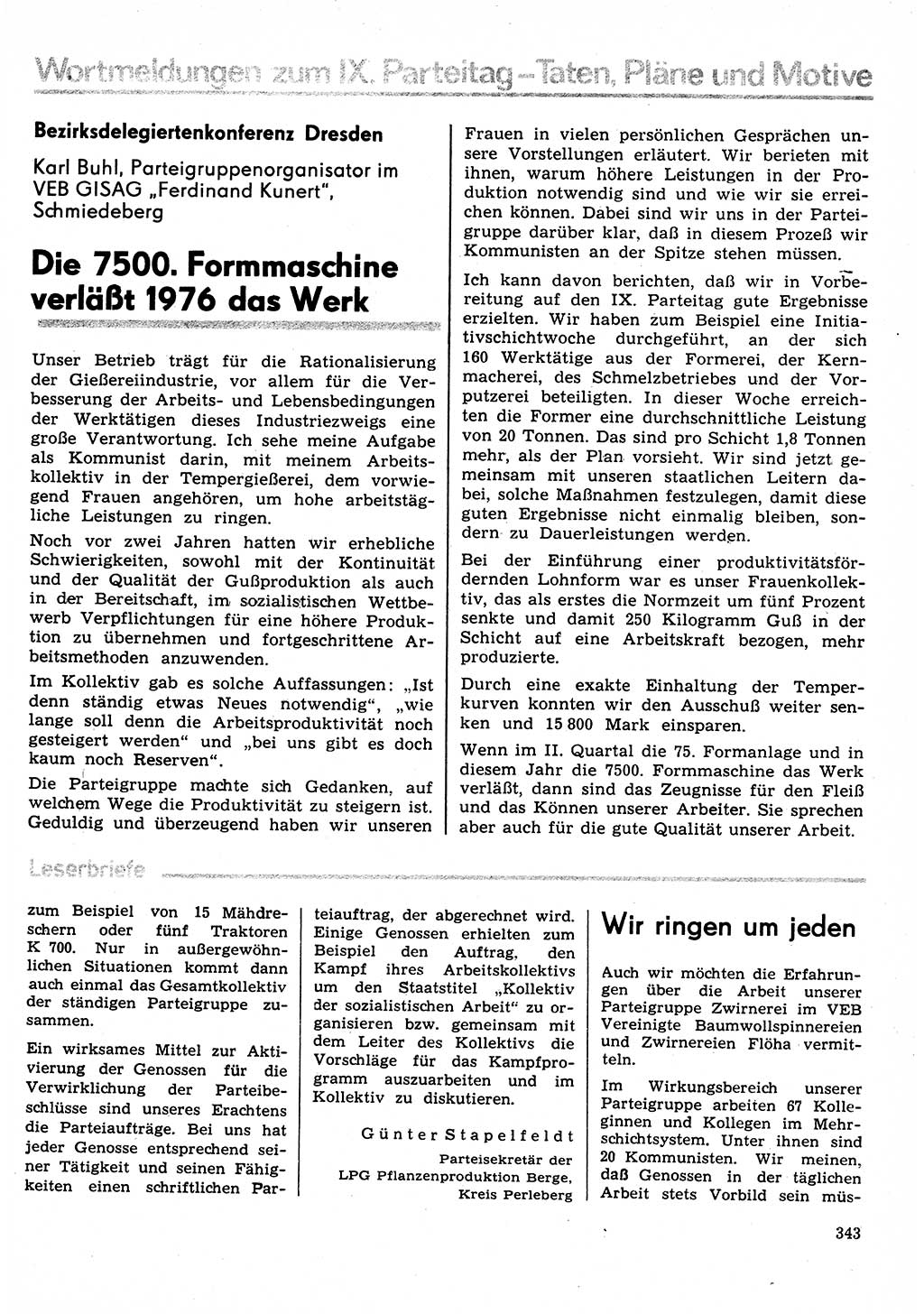 Neuer Weg (NW), Organ des Zentralkomitees (ZK) der SED (Sozialistische Einheitspartei Deutschlands) für Fragen des Parteilebens, 31. Jahrgang [Deutsche Demokratische Republik (DDR)] 1976, Seite 343 (NW ZK SED DDR 1976, S. 343)