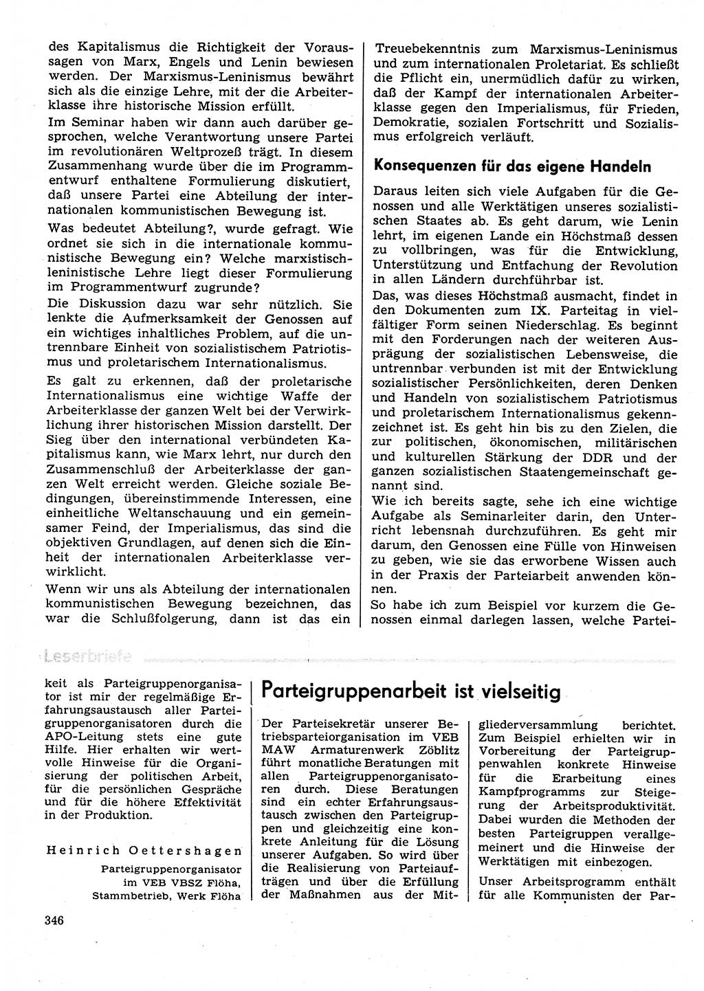 Neuer Weg (NW), Organ des Zentralkomitees (ZK) der SED (Sozialistische Einheitspartei Deutschlands) für Fragen des Parteilebens, 31. Jahrgang [Deutsche Demokratische Republik (DDR)] 1976, Seite 346 (NW ZK SED DDR 1976, S. 346)