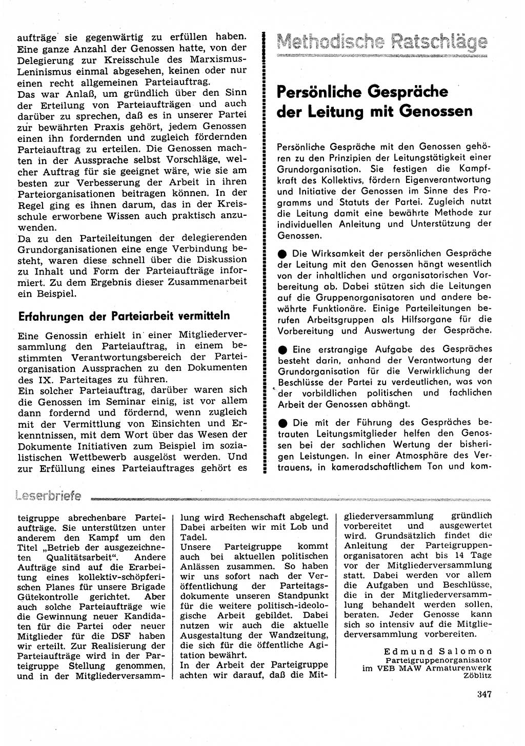 Neuer Weg (NW), Organ des Zentralkomitees (ZK) der SED (Sozialistische Einheitspartei Deutschlands) für Fragen des Parteilebens, 31. Jahrgang [Deutsche Demokratische Republik (DDR)] 1976, Seite 347 (NW ZK SED DDR 1976, S. 347)