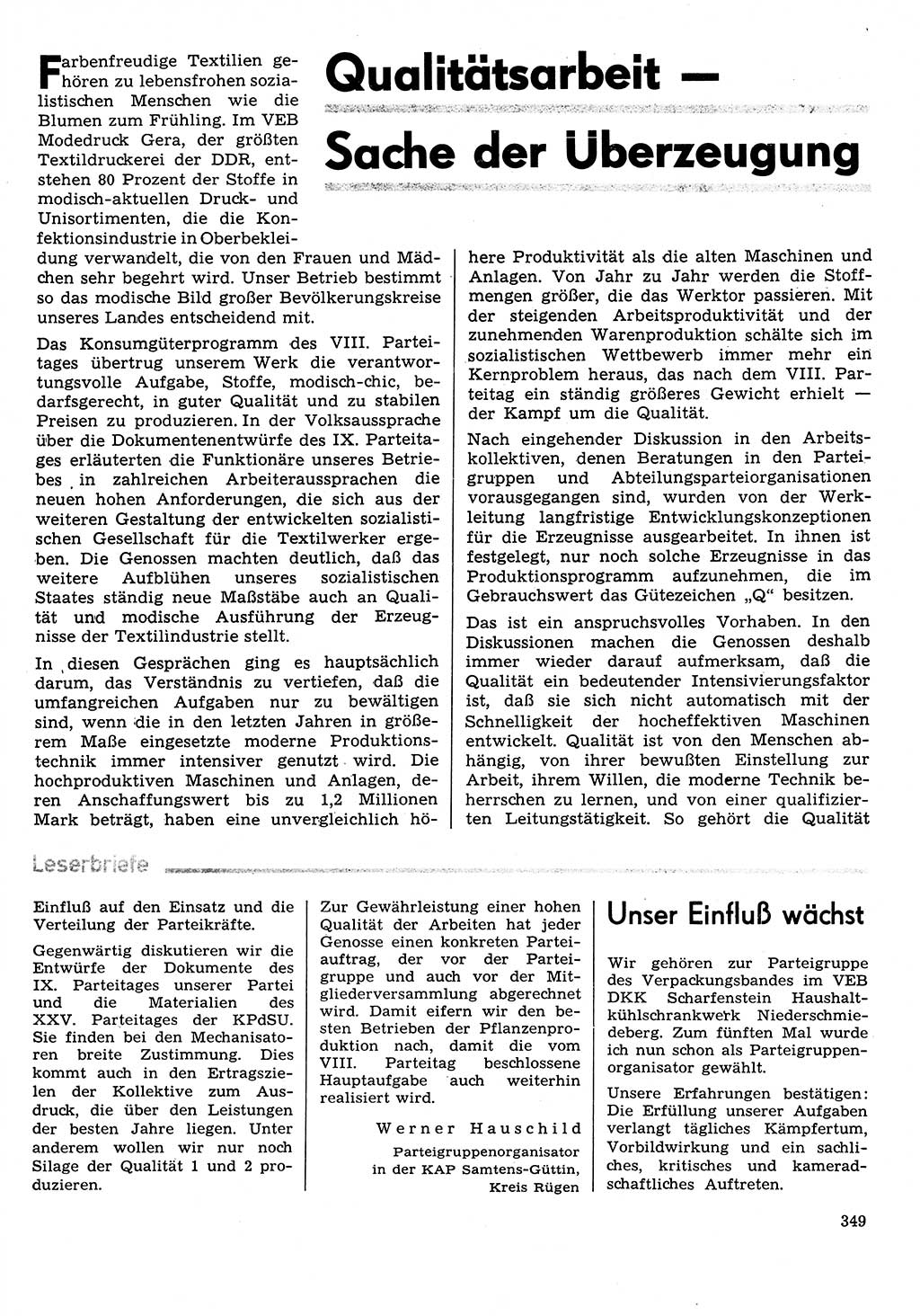 Neuer Weg (NW), Organ des Zentralkomitees (ZK) der SED (Sozialistische Einheitspartei Deutschlands) für Fragen des Parteilebens, 31. Jahrgang [Deutsche Demokratische Republik (DDR)] 1976, Seite 349 (NW ZK SED DDR 1976, S. 349)