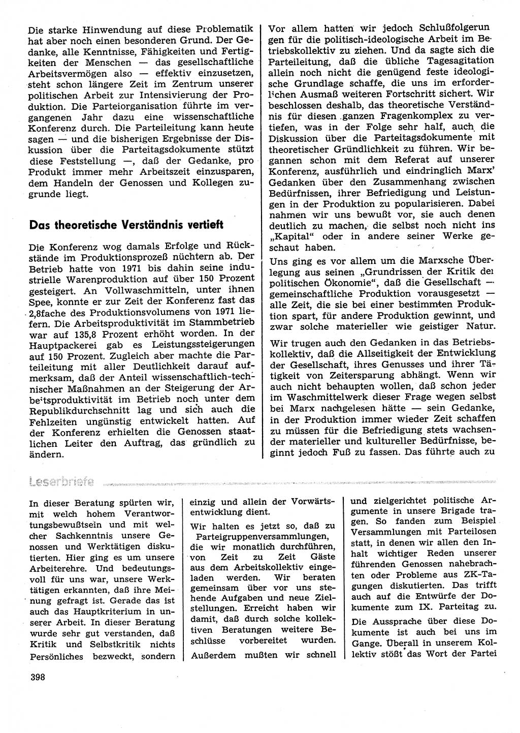 Neuer Weg (NW), Organ des Zentralkomitees (ZK) der SED (Sozialistische Einheitspartei Deutschlands) für Fragen des Parteilebens, 31. Jahrgang [Deutsche Demokratische Republik (DDR)] 1976, Seite 398 (NW ZK SED DDR 1976, S. 398)