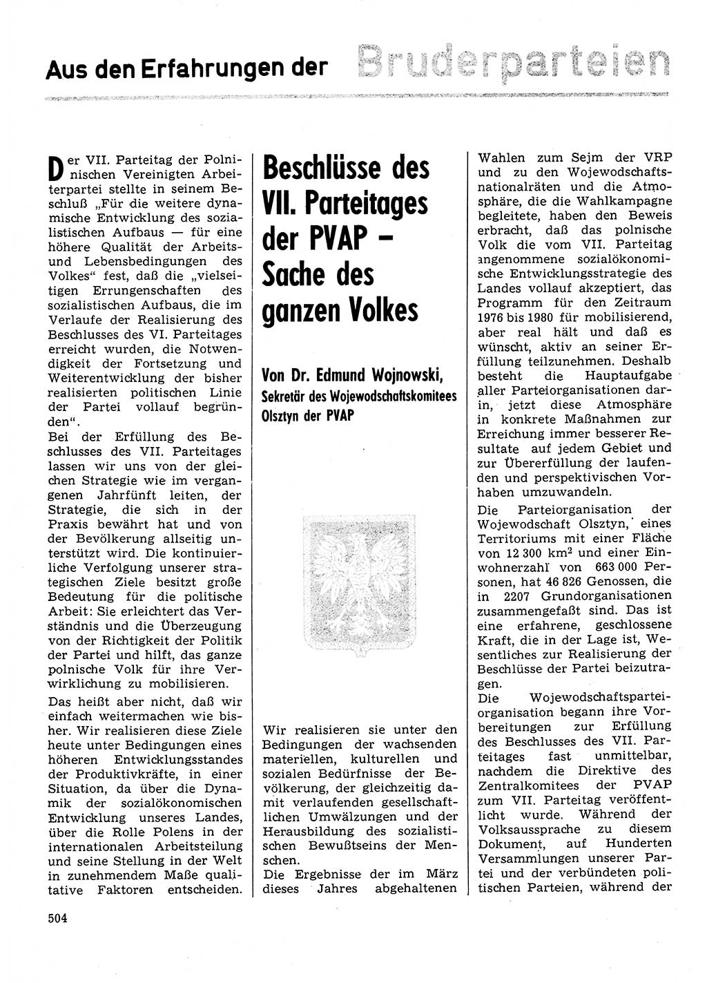 Neuer Weg (NW), Organ des Zentralkomitees (ZK) der SED (Sozialistische Einheitspartei Deutschlands) für Fragen des Parteilebens, 31. Jahrgang [Deutsche Demokratische Republik (DDR)] 1976, Seite 504 (NW ZK SED DDR 1976, S. 504)