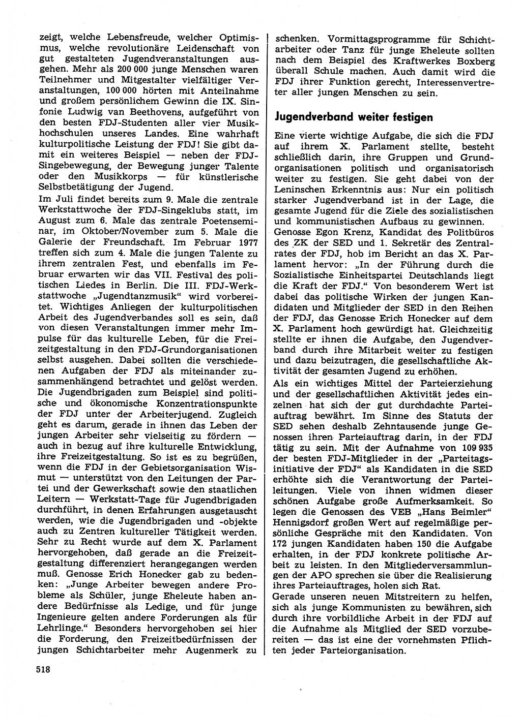 Neuer Weg (NW), Organ des Zentralkomitees (ZK) der SED (Sozialistische Einheitspartei Deutschlands) für Fragen des Parteilebens, 31. Jahrgang [Deutsche Demokratische Republik (DDR)] 1976, Seite 518 (NW ZK SED DDR 1976, S. 518)