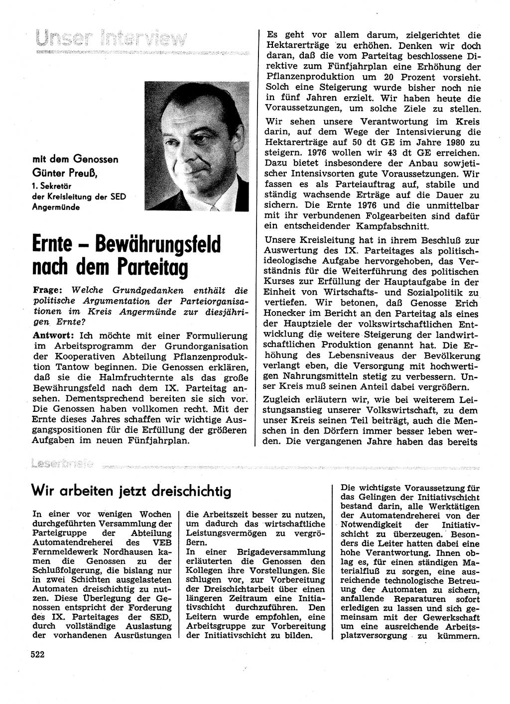 Neuer Weg (NW), Organ des Zentralkomitees (ZK) der SED (Sozialistische Einheitspartei Deutschlands) für Fragen des Parteilebens, 31. Jahrgang [Deutsche Demokratische Republik (DDR)] 1976, Seite 522 (NW ZK SED DDR 1976, S. 522)