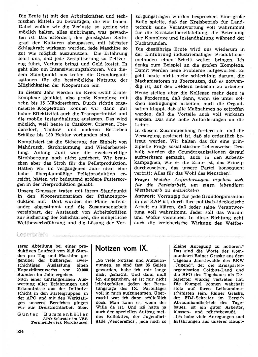 Neuer Weg (NW), Organ des Zentralkomitees (ZK) der SED (Sozialistische Einheitspartei Deutschlands) für Fragen des Parteilebens, 31. Jahrgang [Deutsche Demokratische Republik (DDR)] 1976, Seite 524 (NW ZK SED DDR 1976, S. 524)