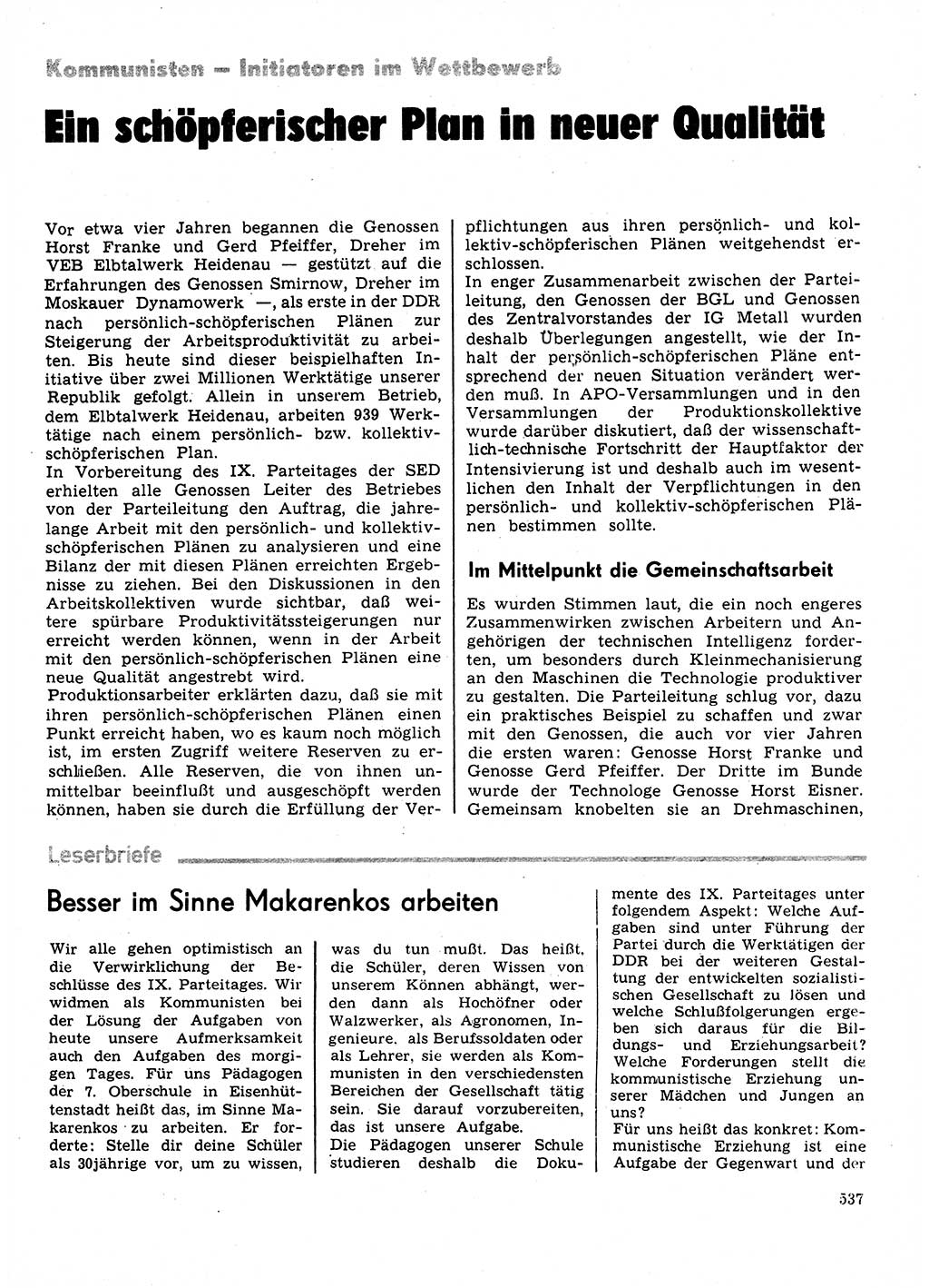 Neuer Weg (NW), Organ des Zentralkomitees (ZK) der SED (Sozialistische Einheitspartei Deutschlands) für Fragen des Parteilebens, 31. Jahrgang [Deutsche Demokratische Republik (DDR)] 1976, Seite 537 (NW ZK SED DDR 1976, S. 537)