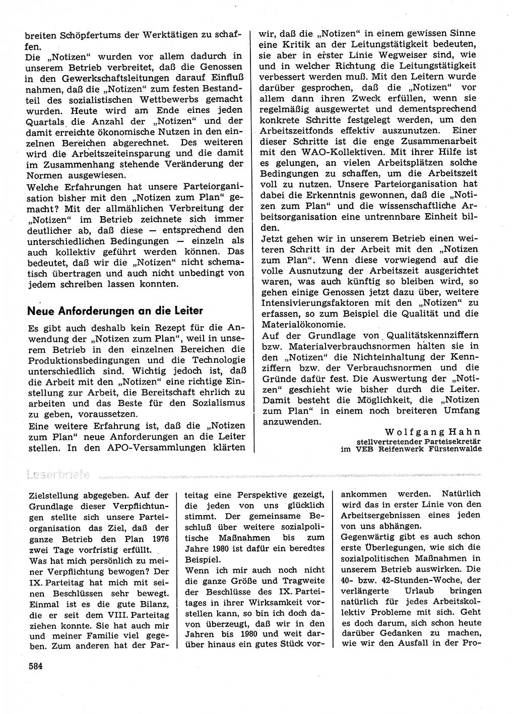 Neuer Weg (NW), Organ des Zentralkomitees (ZK) der SED (Sozialistische Einheitspartei Deutschlands) für Fragen des Parteilebens, 31. Jahrgang [Deutsche Demokratische Republik (DDR)] 1976, Seite 584 (NW ZK SED DDR 1976, S. 584)