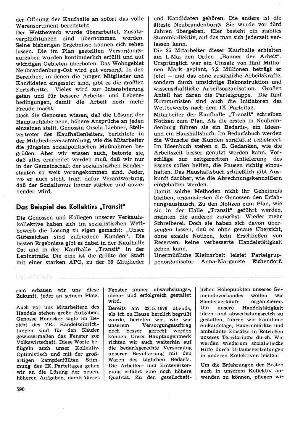 Neuer Weg (NW), Organ des Zentralkomitees (ZK) der SED (Sozialistische Einheitspartei Deutschlands) für Fragen des Parteilebens, 31. Jahrgang [Deutsche Demokratische Republik (DDR)] 1976, Seite 590 (NW ZK SED DDR 1976, S. 590)