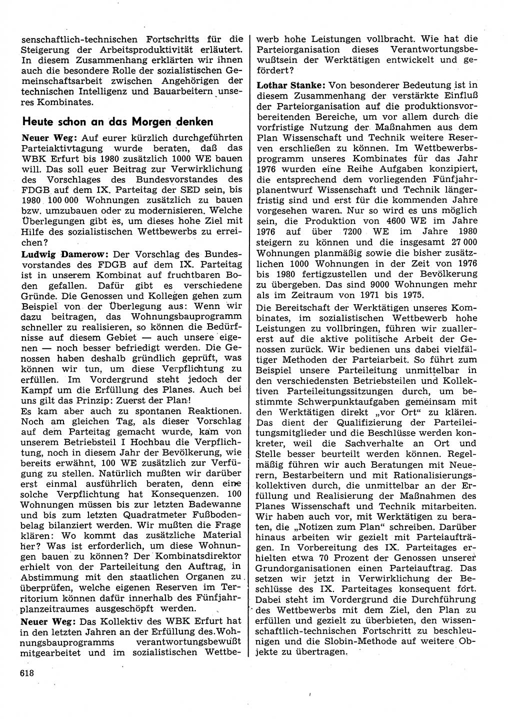 Neuer Weg (NW), Organ des Zentralkomitees (ZK) der SED (Sozialistische Einheitspartei Deutschlands) für Fragen des Parteilebens, 31. Jahrgang [Deutsche Demokratische Republik (DDR)] 1976, Seite 618 (NW ZK SED DDR 1976, S. 618)