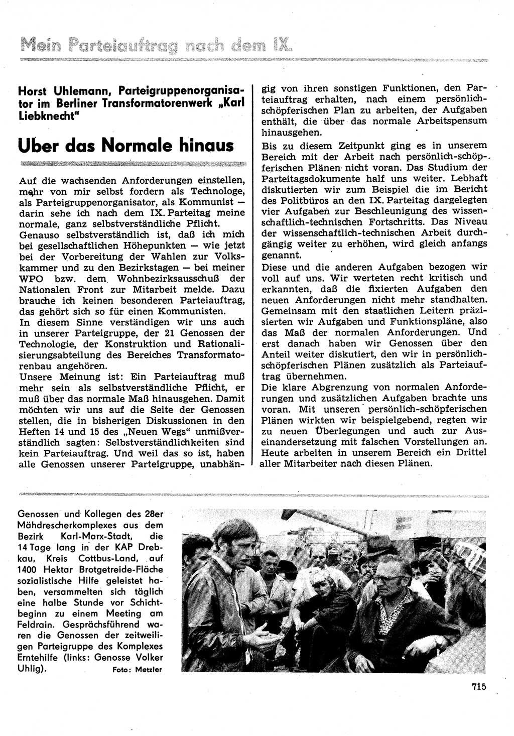 Neuer Weg (NW), Organ des Zentralkomitees (ZK) der SED (Sozialistische Einheitspartei Deutschlands) für Fragen des Parteilebens, 31. Jahrgang [Deutsche Demokratische Republik (DDR)] 1976, Seite 715 (NW ZK SED DDR 1976, S. 715)