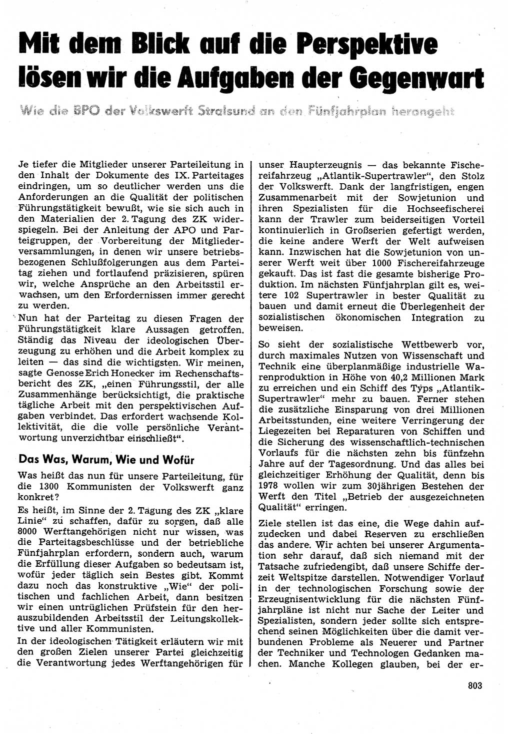Neuer Weg (NW), Organ des Zentralkomitees (ZK) der SED (Sozialistische Einheitspartei Deutschlands) für Fragen des Parteilebens, 31. Jahrgang [Deutsche Demokratische Republik (DDR)] 1976, Seite 803 (NW ZK SED DDR 1976, S. 803)