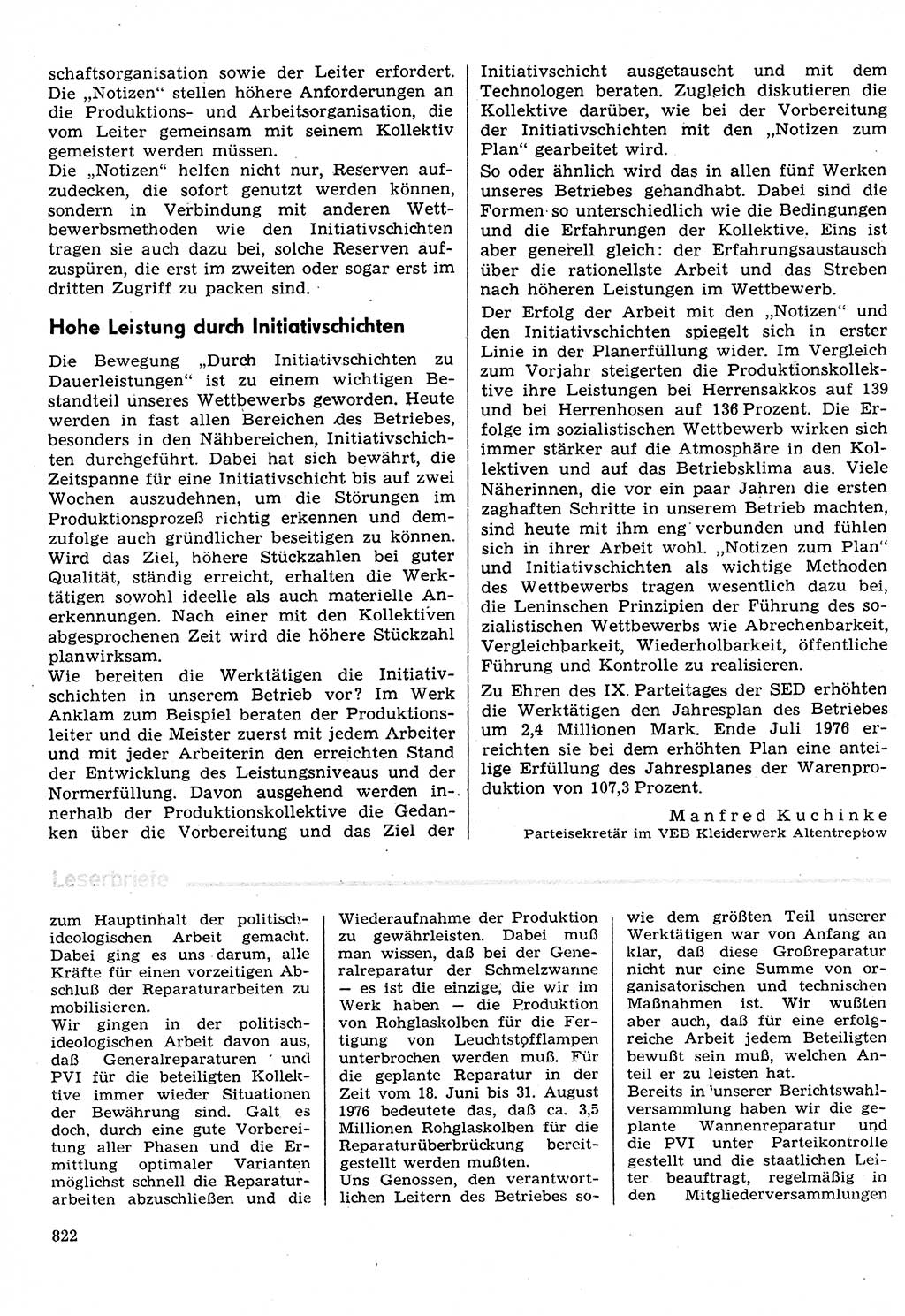 Neuer Weg (NW), Organ des Zentralkomitees (ZK) der SED (Sozialistische Einheitspartei Deutschlands) für Fragen des Parteilebens, 31. Jahrgang [Deutsche Demokratische Republik (DDR)] 1976, Seite 822 (NW ZK SED DDR 1976, S. 822)