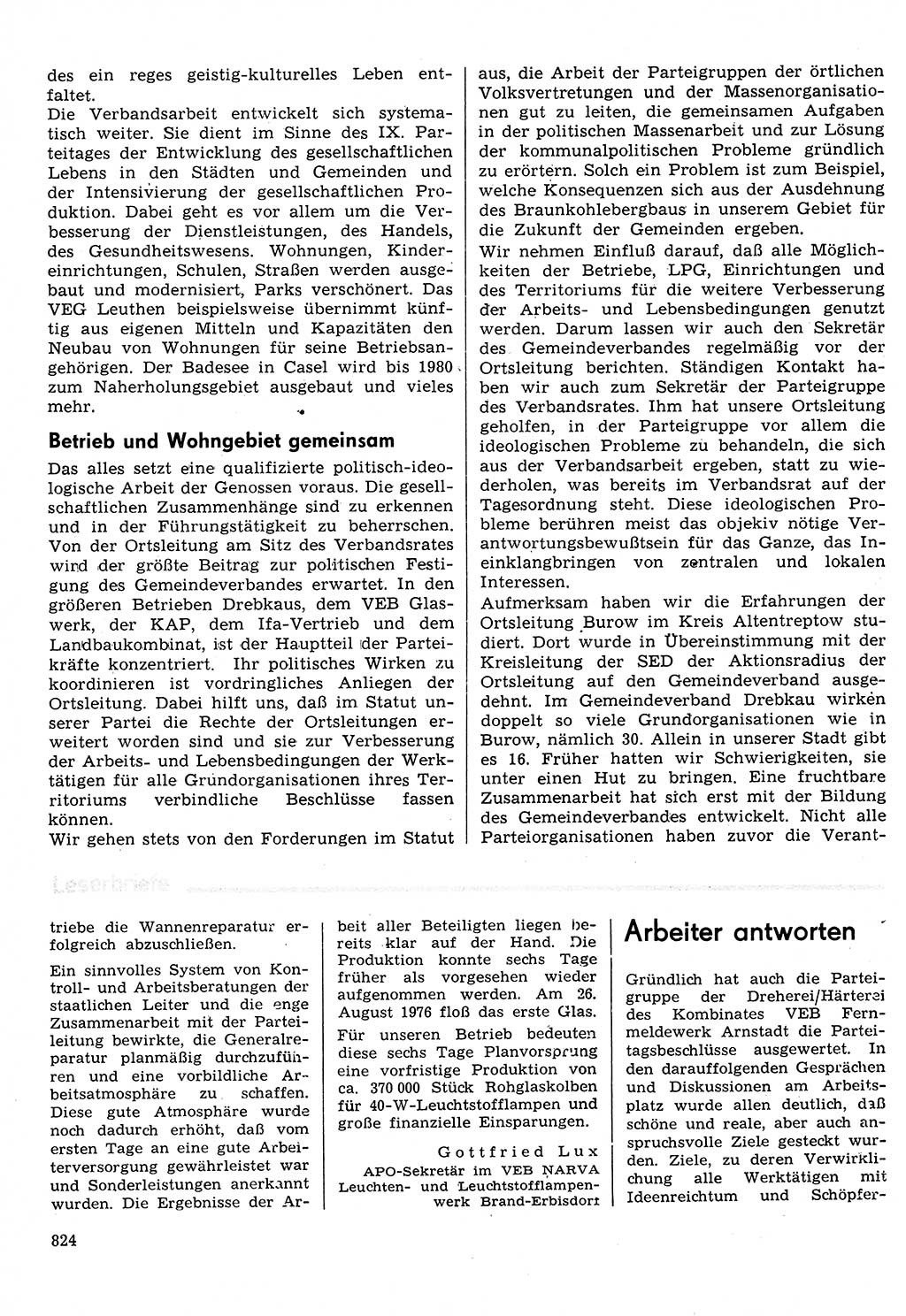 Neuer Weg (NW), Organ des Zentralkomitees (ZK) der SED (Sozialistische Einheitspartei Deutschlands) für Fragen des Parteilebens, 31. Jahrgang [Deutsche Demokratische Republik (DDR)] 1976, Seite 824 (NW ZK SED DDR 1976, S. 824)