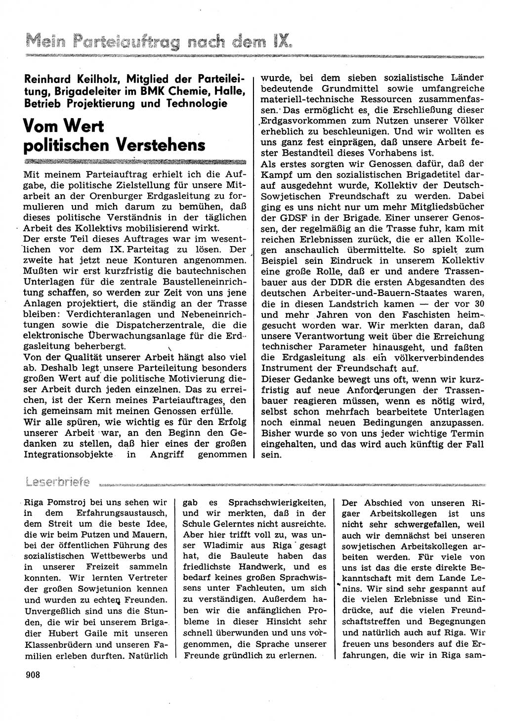 Neuer Weg (NW), Organ des Zentralkomitees (ZK) der SED (Sozialistische Einheitspartei Deutschlands) für Fragen des Parteilebens, 31. Jahrgang [Deutsche Demokratische Republik (DDR)] 1976, Seite 908 (NW ZK SED DDR 1976, S. 908)