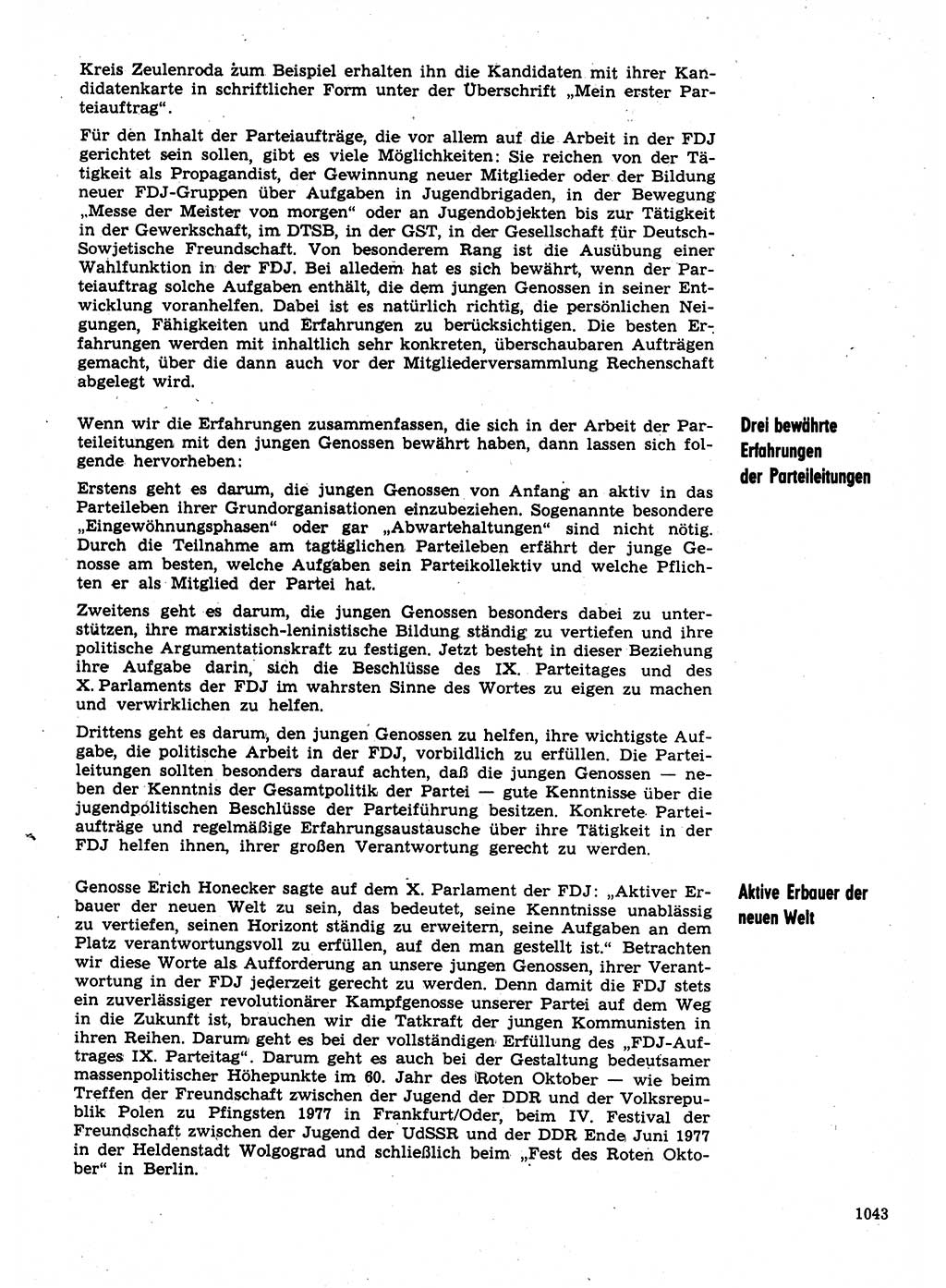 Neuer Weg (NW), Organ des Zentralkomitees (ZK) der SED (Sozialistische Einheitspartei Deutschlands) fÃ¼r Fragen des Parteilebens, 31. Jahrgang [Deutsche Demokratische Republik (DDR)] 1976, Seite 1043 (NW ZK SED DDR 1976, S. 1043)
