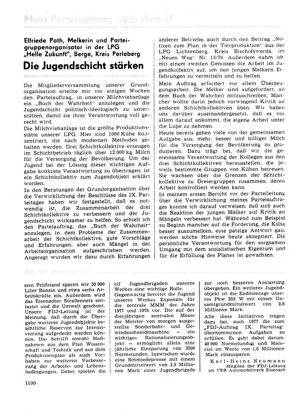 Neuer Weg (NW), Organ des Zentralkomitees (ZK) der SED (Sozialistische Einheitspartei Deutschlands) für Fragen des Parteilebens, 31. Jahrgang [Deutsche Demokratische Republik (DDR)] 1976, Seite 1100 (NW ZK SED DDR 1976, S. 1100)