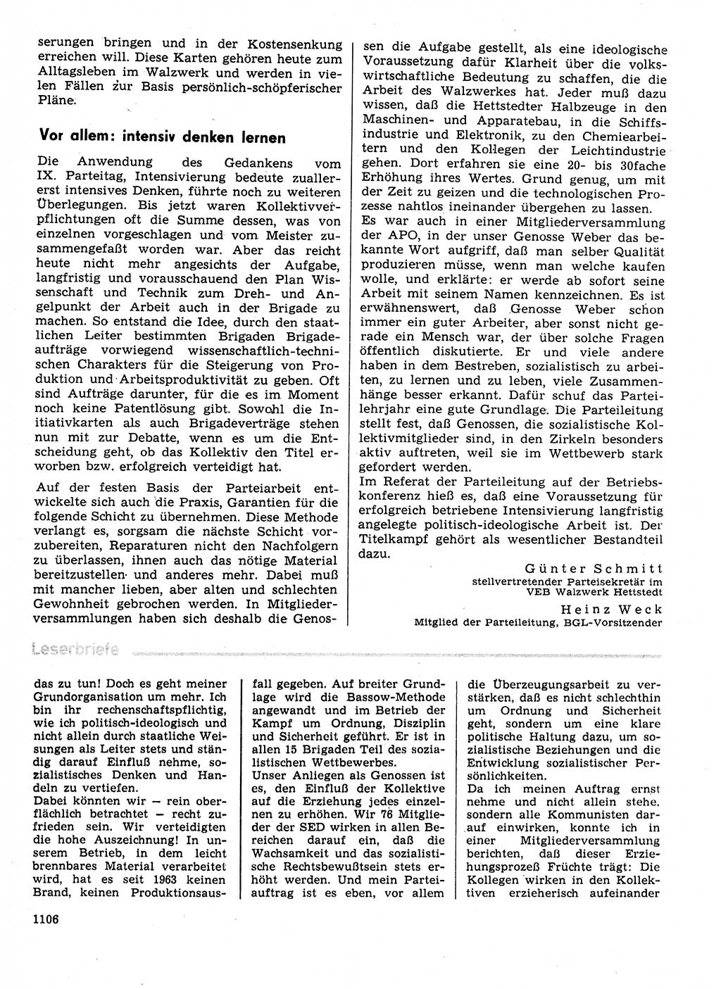 Neuer Weg (NW), Organ des Zentralkomitees (ZK) der SED (Sozialistische Einheitspartei Deutschlands) für Fragen des Parteilebens, 31. Jahrgang [Deutsche Demokratische Republik (DDR)] 1976, Seite 1106 (NW ZK SED DDR 1976, S. 1106)