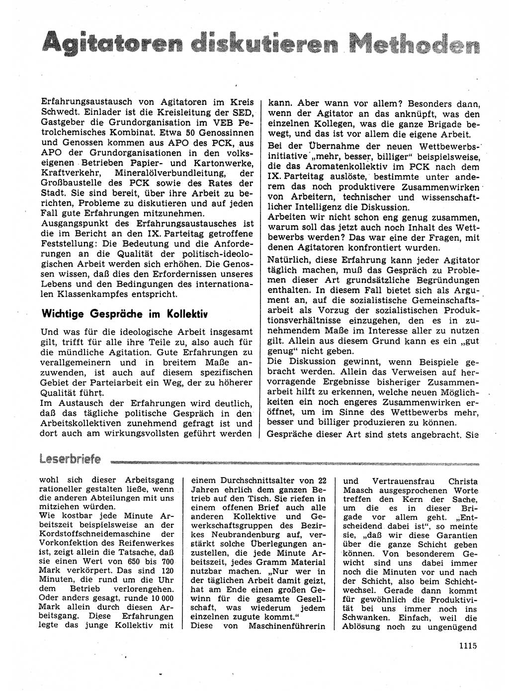 Neuer Weg (NW), Organ des Zentralkomitees (ZK) der SED (Sozialistische Einheitspartei Deutschlands) für Fragen des Parteilebens, 31. Jahrgang [Deutsche Demokratische Republik (DDR)] 1976, Seite 1115 (NW ZK SED DDR 1976, S. 1115)