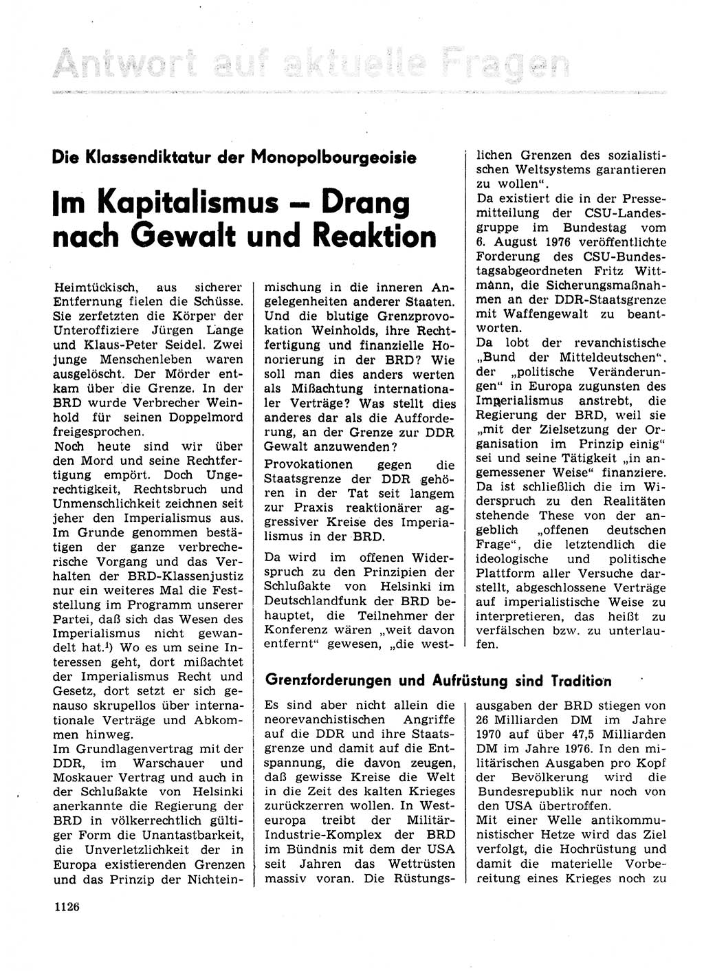 Neuer Weg (NW), Organ des Zentralkomitees (ZK) der SED (Sozialistische Einheitspartei Deutschlands) für Fragen des Parteilebens, 31. Jahrgang [Deutsche Demokratische Republik (DDR)] 1976, Seite 1126 (NW ZK SED DDR 1976, S. 1126)