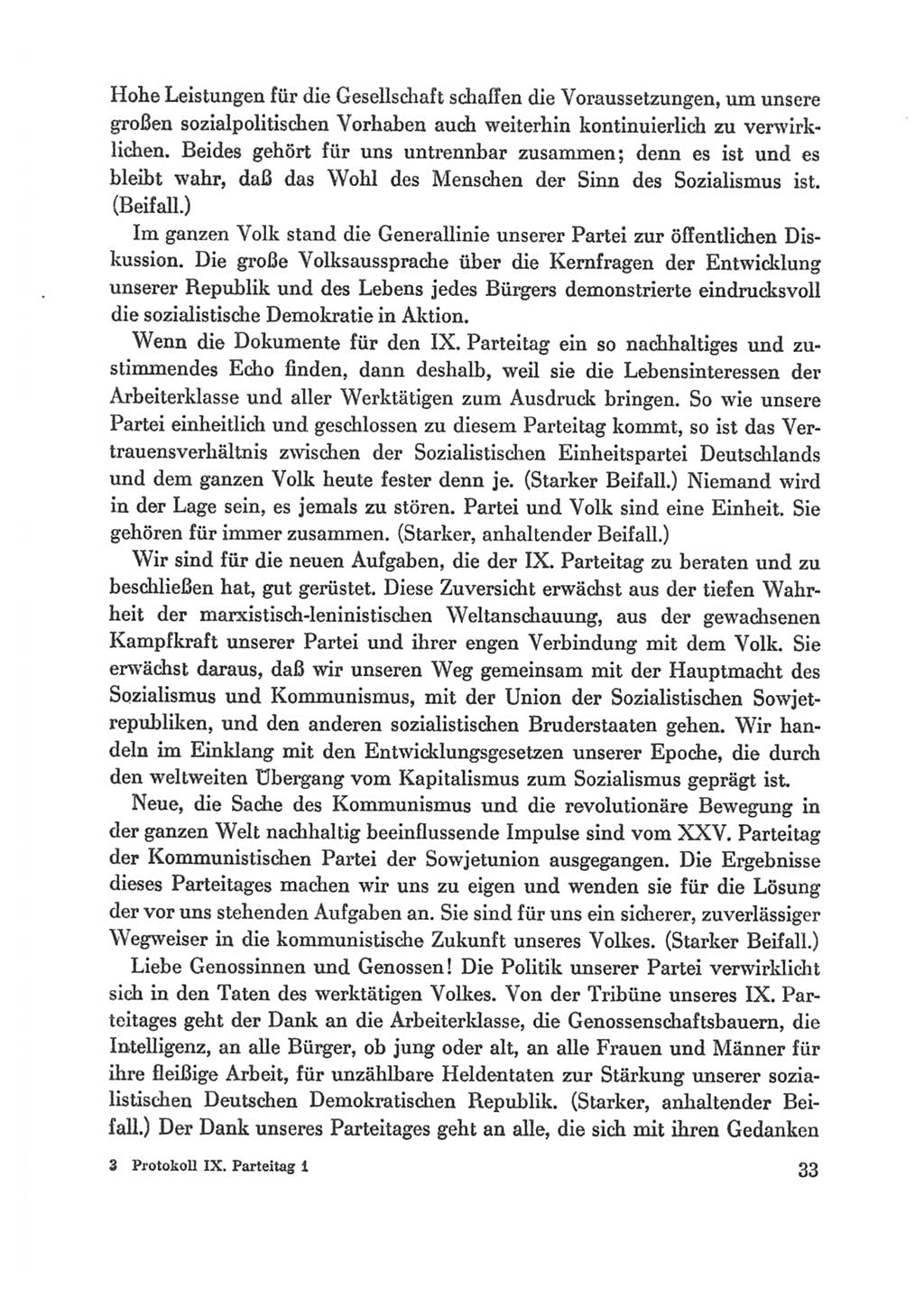 Protokoll der Verhandlungen des Ⅸ. Parteitages der Sozialistischen Einheitspartei Deutschlands (SED) [Deutsche Demokratische Republik (DDR)] 1976, Band 1, Seite 33 (Prot. Verh. Ⅸ. PT SED DDR 1976, Bd. 1, S. 33)