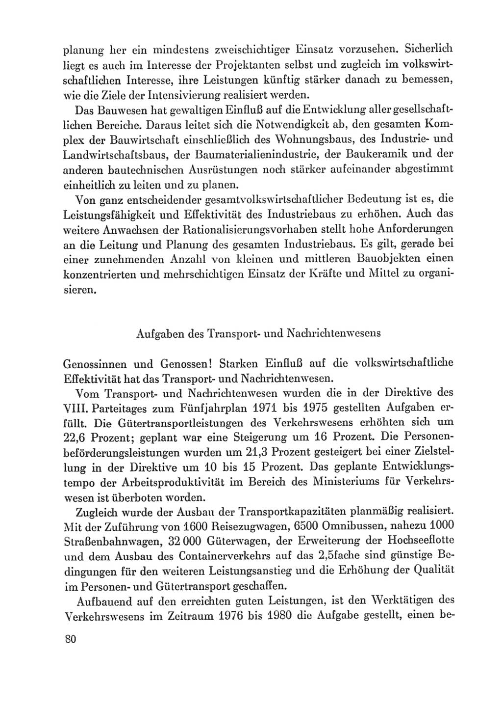 Protokoll der Verhandlungen des Ⅸ. Parteitages der Sozialistischen Einheitspartei Deutschlands (SED) [Deutsche Demokratische Republik (DDR)] 1976, Band 1, Seite 80 (Prot. Verh. Ⅸ. PT SED DDR 1976, Bd. 1, S. 80)