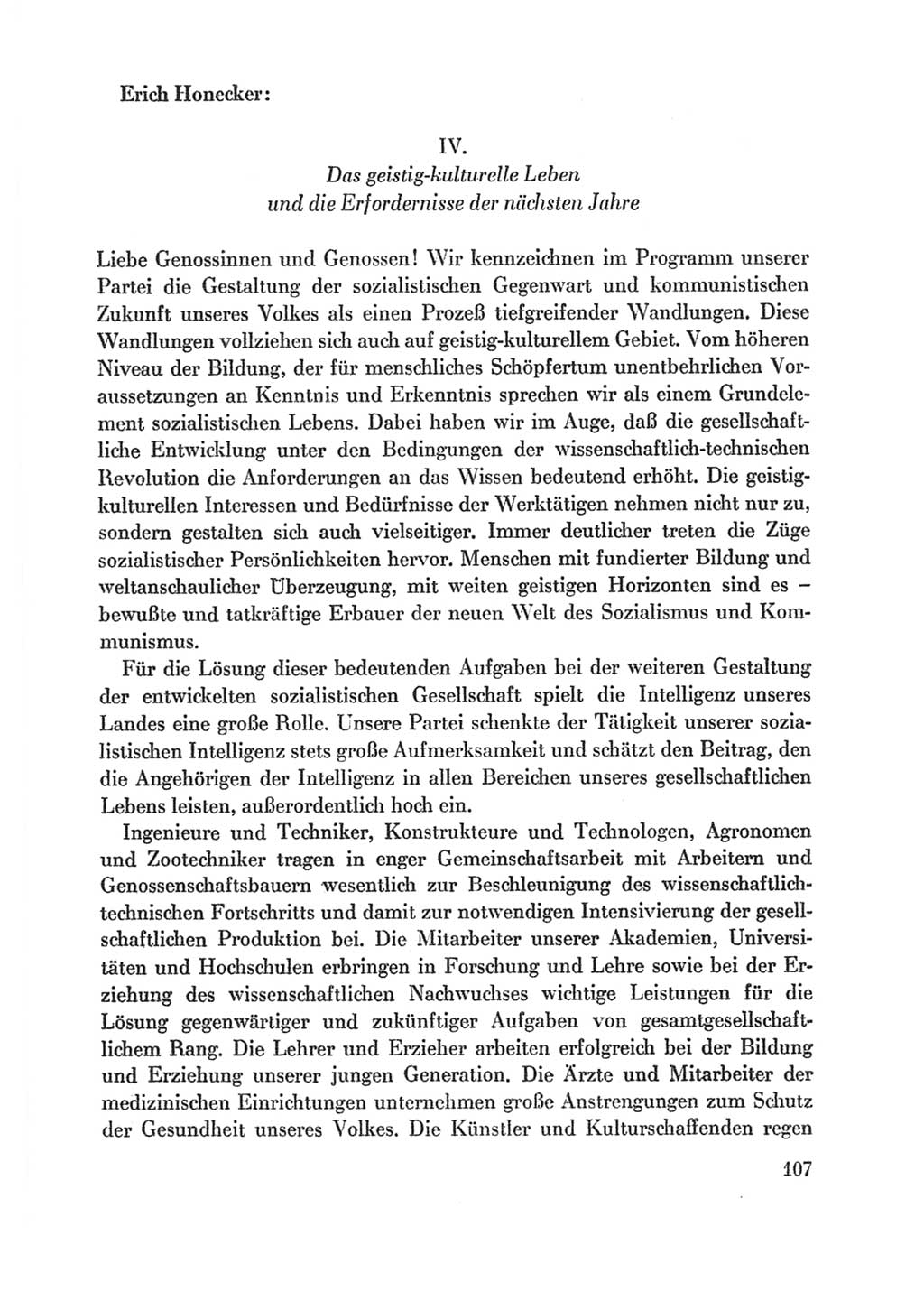 Protokoll der Verhandlungen des Ⅸ. Parteitages der Sozialistischen Einheitspartei Deutschlands (SED) [Deutsche Demokratische Republik (DDR)] 1976, Band 1, Seite 107 (Prot. Verh. Ⅸ. PT SED DDR 1976, Bd. 1, S. 107)