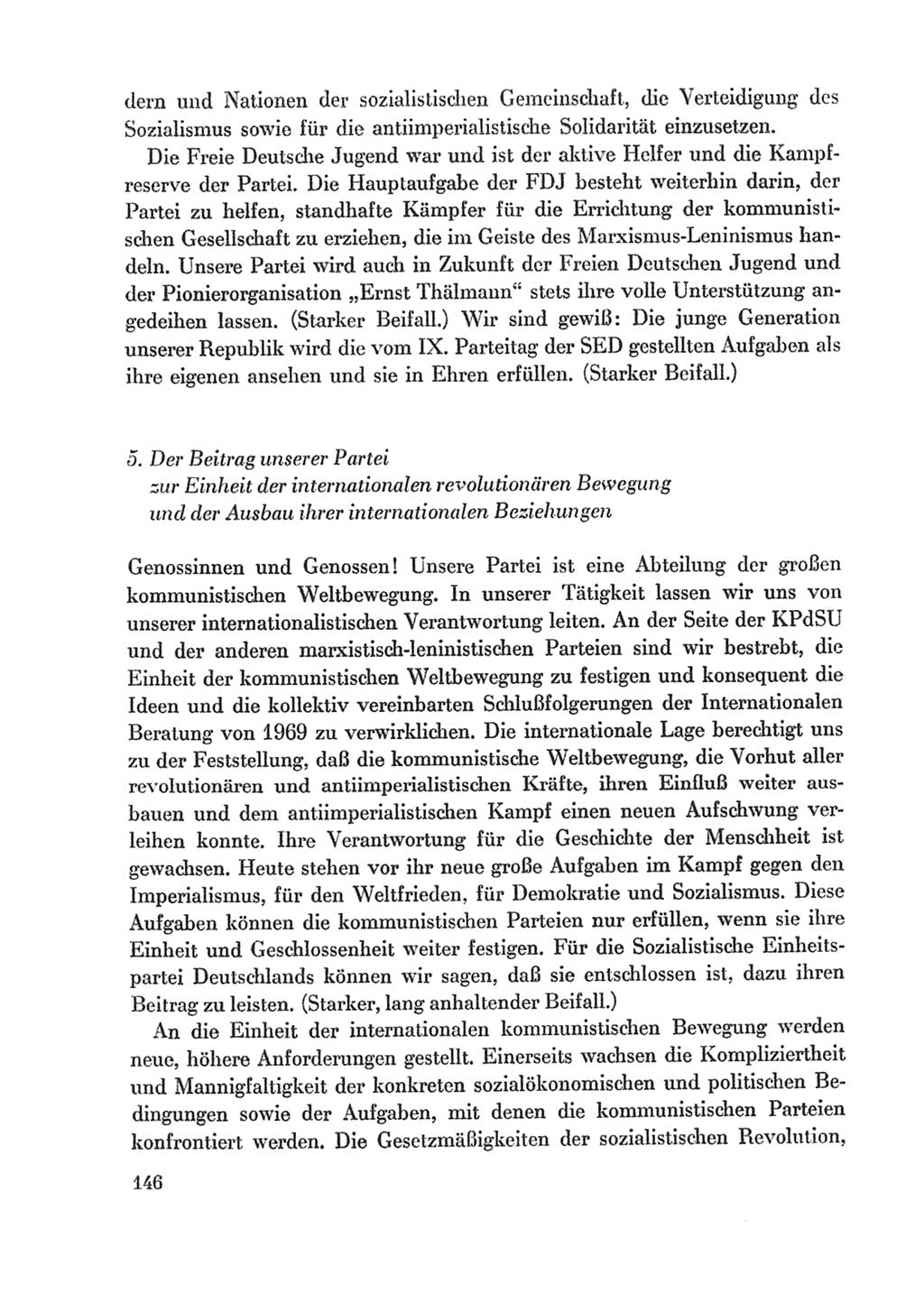 Protokoll der Verhandlungen des Ⅸ. Parteitages der Sozialistischen Einheitspartei Deutschlands (SED) [Deutsche Demokratische Republik (DDR)] 1976, Band 1, Seite 146 (Prot. Verh. Ⅸ. PT SED DDR 1976, Bd. 1, S. 146)