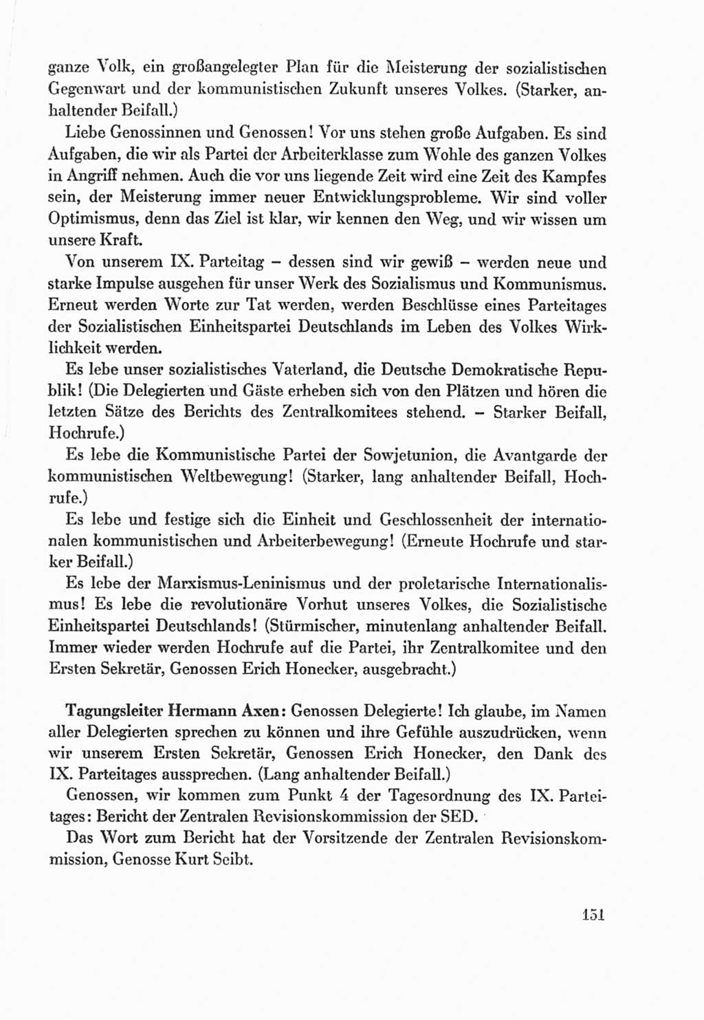 Protokoll der Verhandlungen des Ⅸ. Parteitages der Sozialistischen Einheitspartei Deutschlands (SED) [Deutsche Demokratische Republik (DDR)] 1976, Band 1, Seite 151 (Prot. Verh. Ⅸ. PT SED DDR 1976, Bd. 1, S. 151)