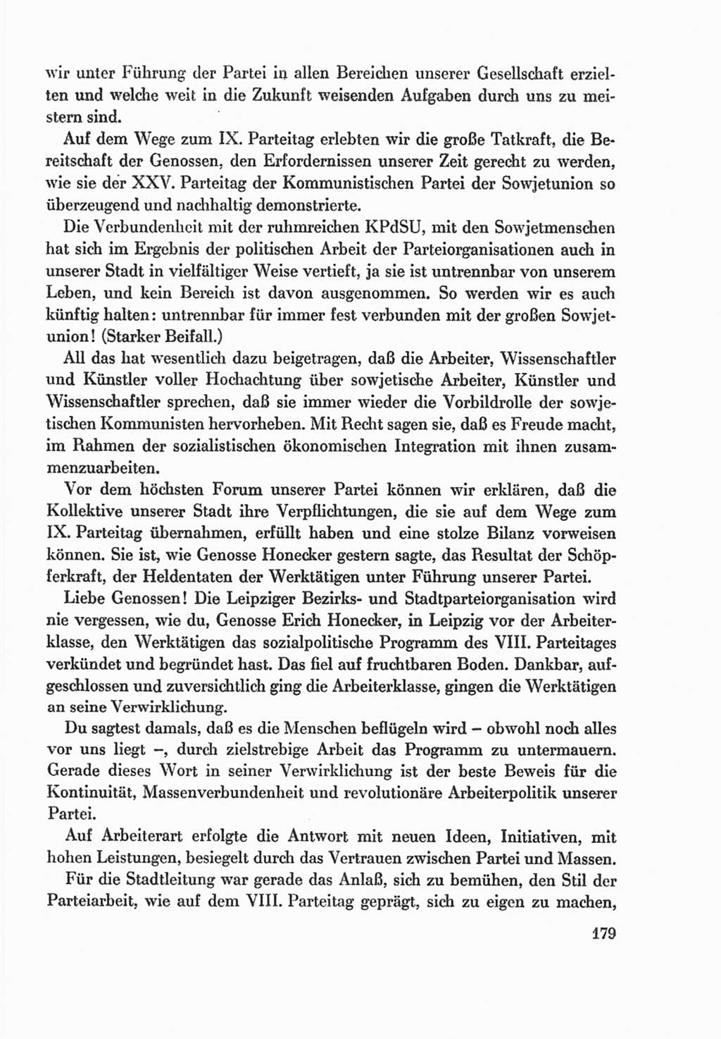 Protokoll der Verhandlungen des Ⅸ. Parteitages der Sozialistischen Einheitspartei Deutschlands (SED) [Deutsche Demokratische Republik (DDR)] 1976, Band 1, Seite 179 (Prot. Verh. Ⅸ. PT SED DDR 1976, Bd. 1, S. 179)