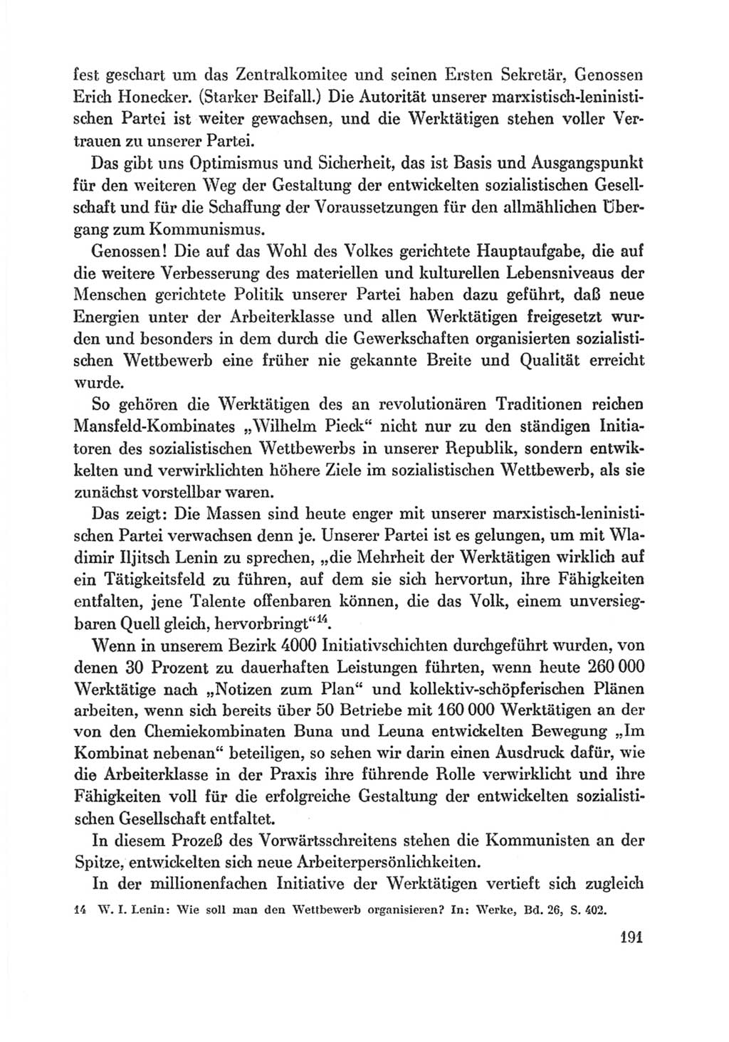 Protokoll der Verhandlungen des Ⅸ. Parteitages der Sozialistischen Einheitspartei Deutschlands (SED) [Deutsche Demokratische Republik (DDR)] 1976, Band 1, Seite 191 (Prot. Verh. Ⅸ. PT SED DDR 1976, Bd. 1, S. 191)
