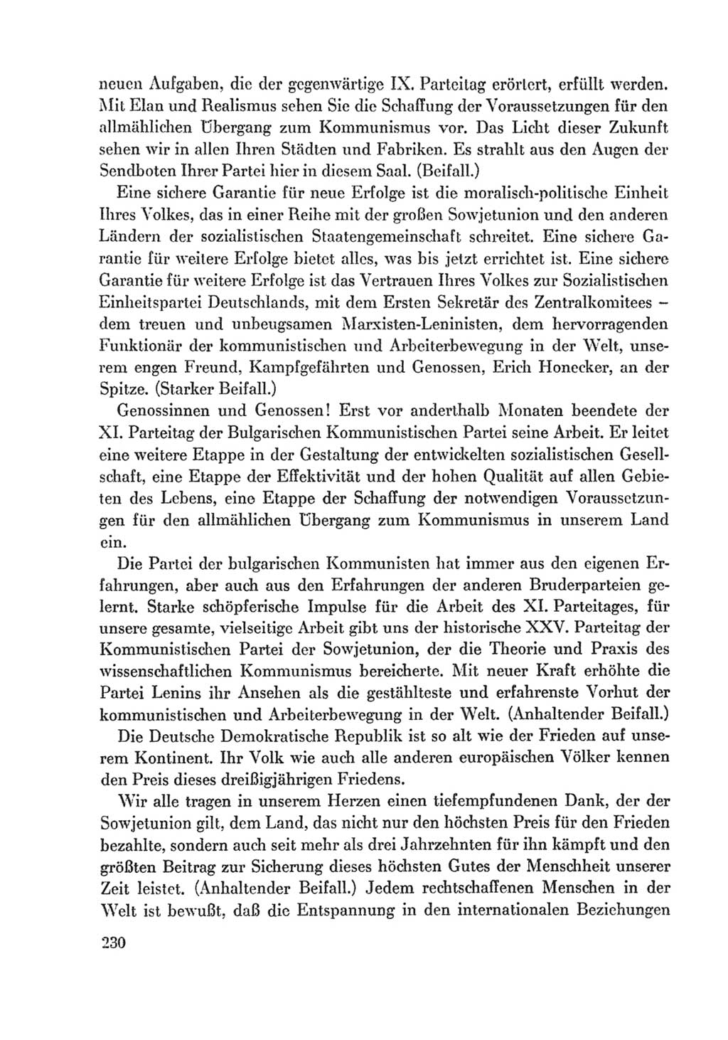 Protokoll der Verhandlungen des Ⅸ. Parteitages der Sozialistischen Einheitspartei Deutschlands (SED) [Deutsche Demokratische Republik (DDR)] 1976, Band 1, Seite 230 (Prot. Verh. Ⅸ. PT SED DDR 1976, Bd. 1, S. 230)