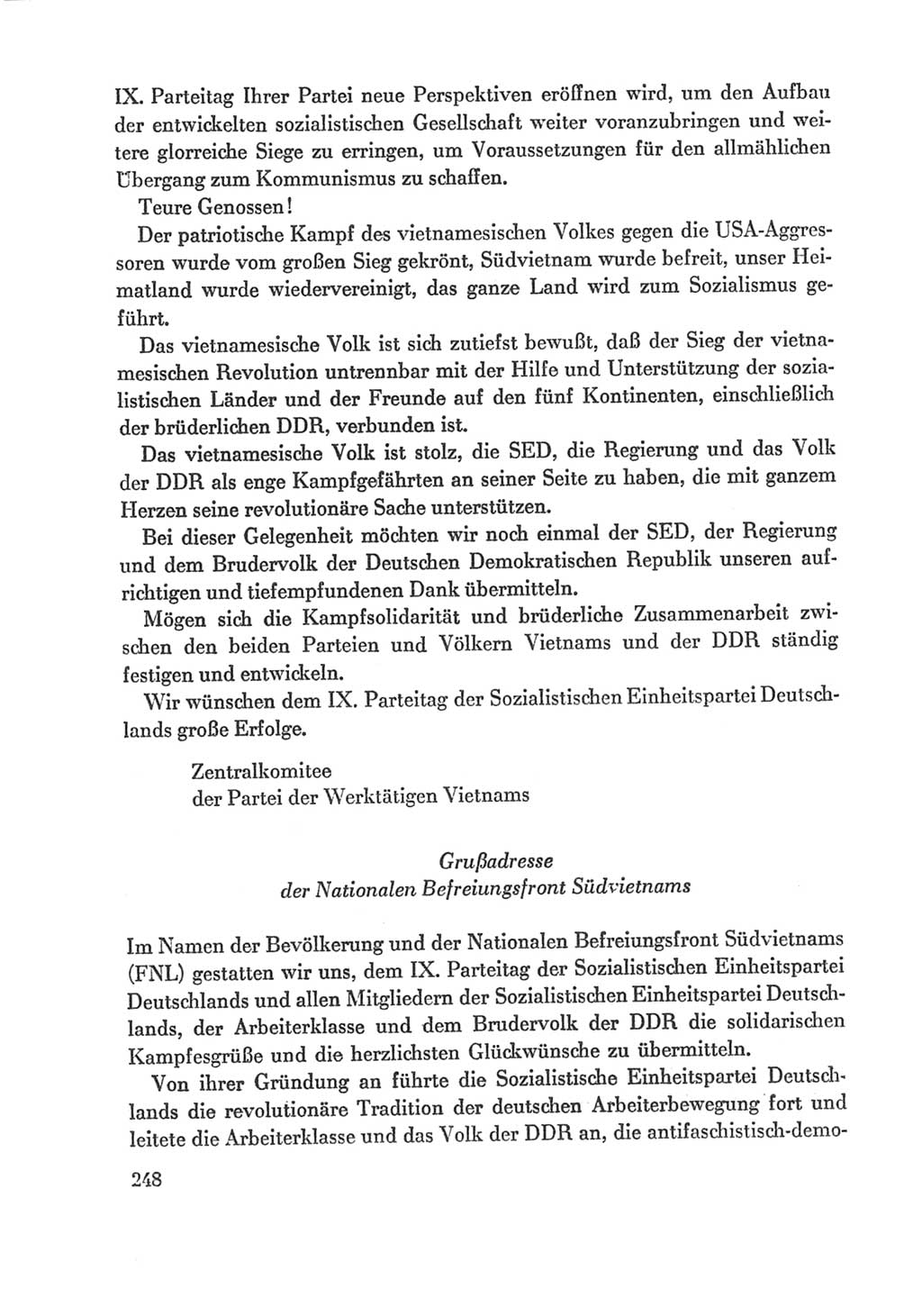 Protokoll der Verhandlungen des Ⅸ. Parteitages der Sozialistischen Einheitspartei Deutschlands (SED) [Deutsche Demokratische Republik (DDR)] 1976, Band 1, Seite 248 (Prot. Verh. Ⅸ. PT SED DDR 1976, Bd. 1, S. 248)