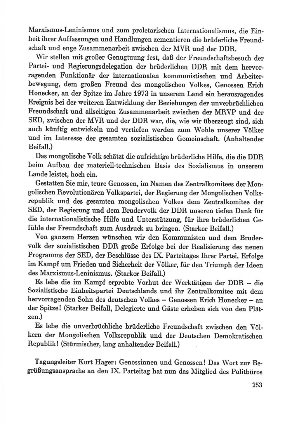 Protokoll der Verhandlungen des Ⅸ. Parteitages der Sozialistischen Einheitspartei Deutschlands (SED) [Deutsche Demokratische Republik (DDR)] 1976, Band 1, Seite 253 (Prot. Verh. Ⅸ. PT SED DDR 1976, Bd. 1, S. 253)