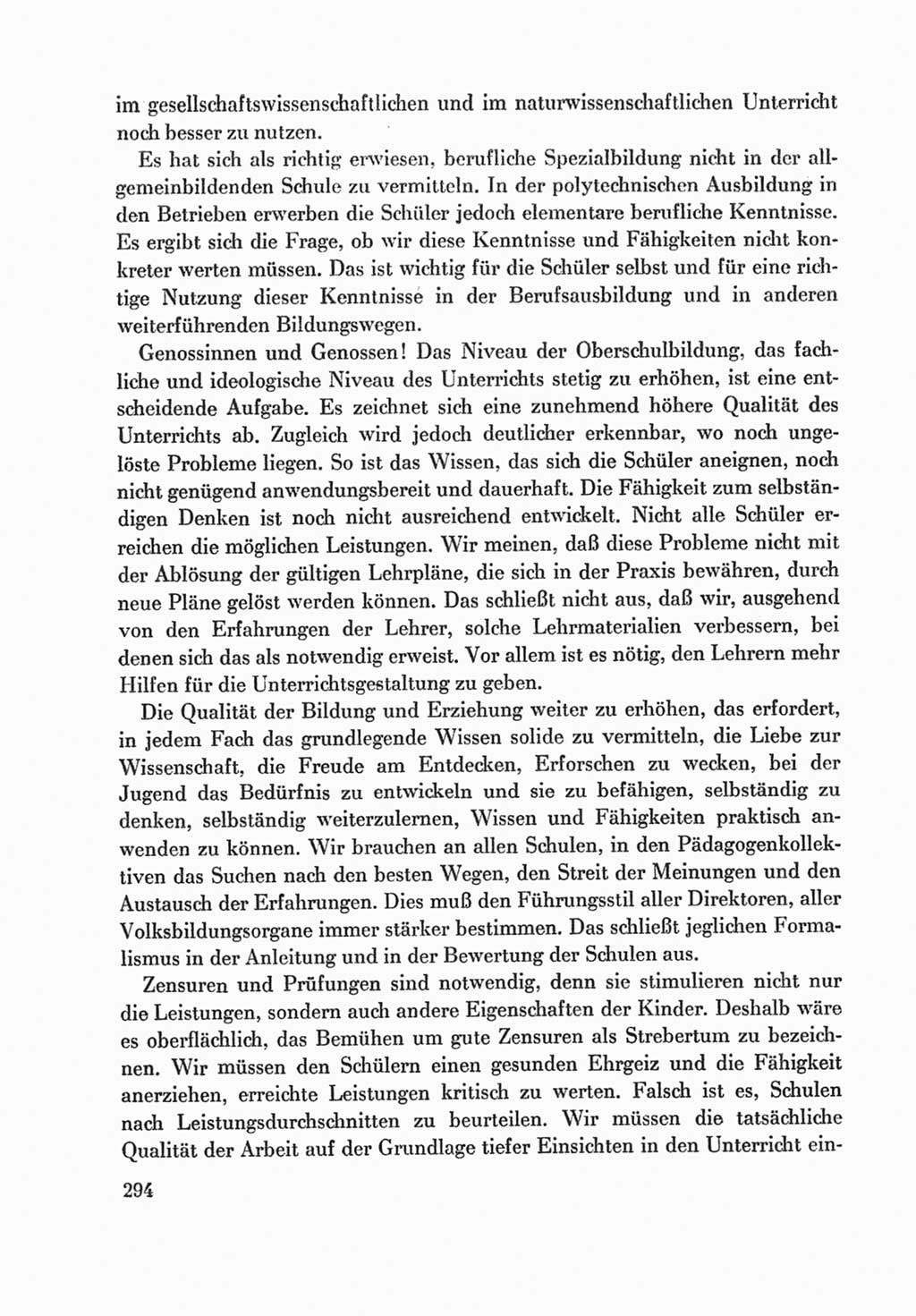 Protokoll der Verhandlungen des Ⅸ. Parteitages der Sozialistischen Einheitspartei Deutschlands (SED) [Deutsche Demokratische Republik (DDR)] 1976, Band 1, Seite 294 (Prot. Verh. Ⅸ. PT SED DDR 1976, Bd. 1, S. 294)