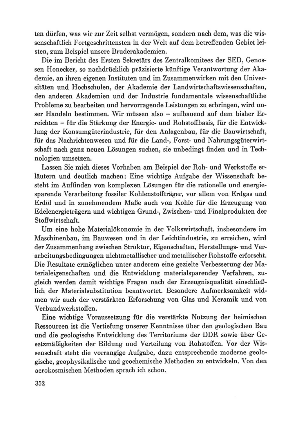 Protokoll der Verhandlungen des Ⅸ. Parteitages der Sozialistischen Einheitspartei Deutschlands (SED) [Deutsche Demokratische Republik (DDR)] 1976, Band 1, Seite 352 (Prot. Verh. Ⅸ. PT SED DDR 1976, Bd. 1, S. 352)