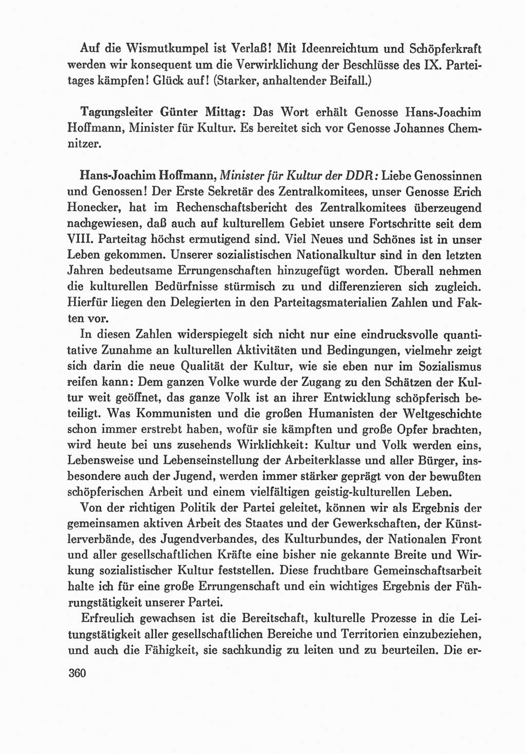 Protokoll der Verhandlungen des Ⅸ. Parteitages der Sozialistischen Einheitspartei Deutschlands (SED) [Deutsche Demokratische Republik (DDR)] 1976, Band 1, Seite 360 (Prot. Verh. Ⅸ. PT SED DDR 1976, Bd. 1, S. 360)